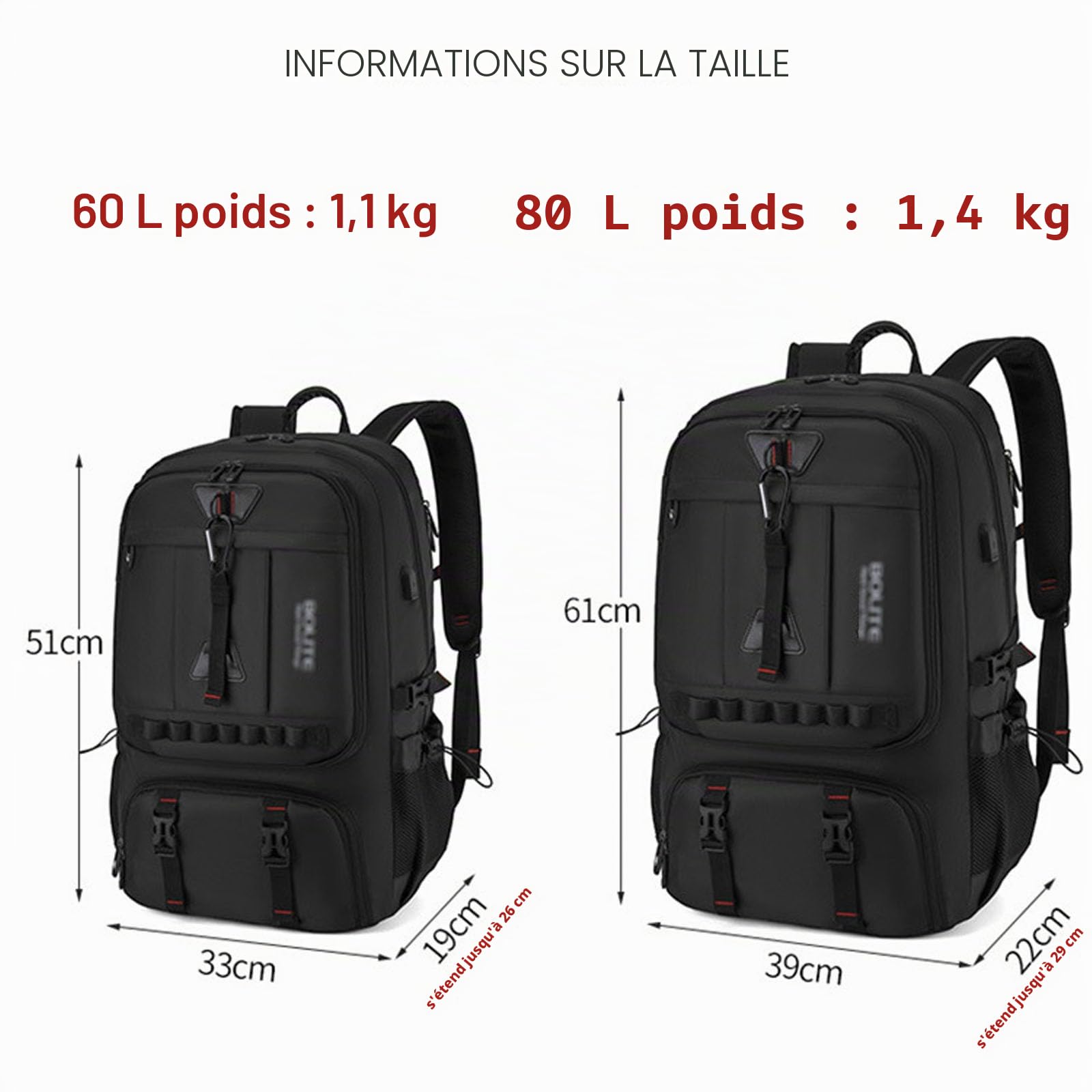 Sac a Dos Homme Travail, Extensible 60L 80L Sac a Dos Ordinateur, Sac a Dos Voyage Cabine Avion, Sacs à Dos pour Ordinateur Portable,Sac Ordinateur Homme