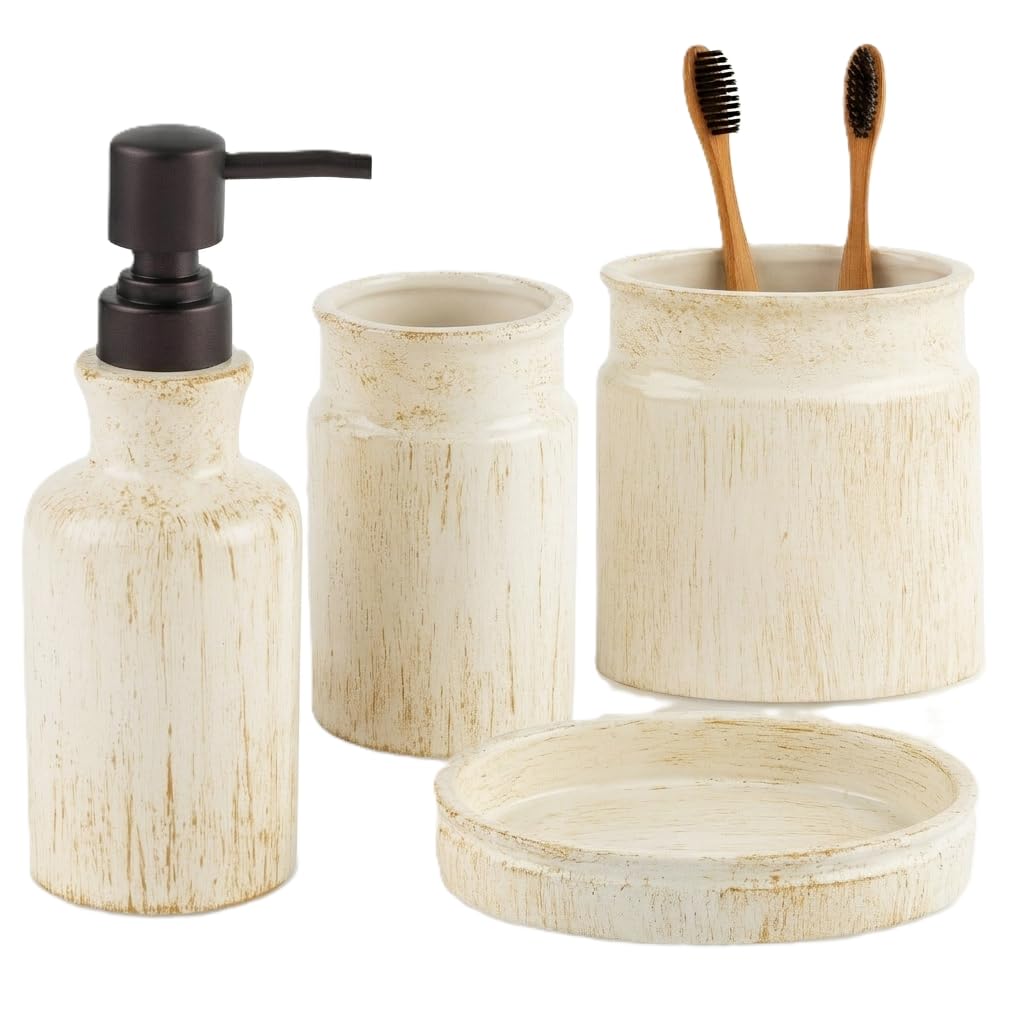 Creative Scents Rustic Luxe Beige 4 Piece Bathroom Accessories Set