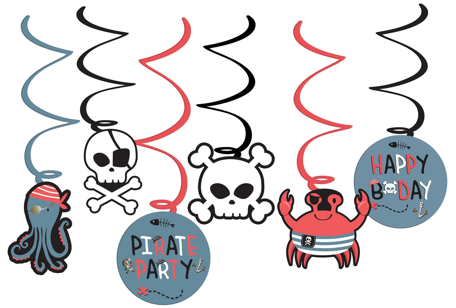 Folat 27472 Children's Birthday Party Hanging Decoration - 6 Pieces, Pirate Party, Boy, Multicoloured