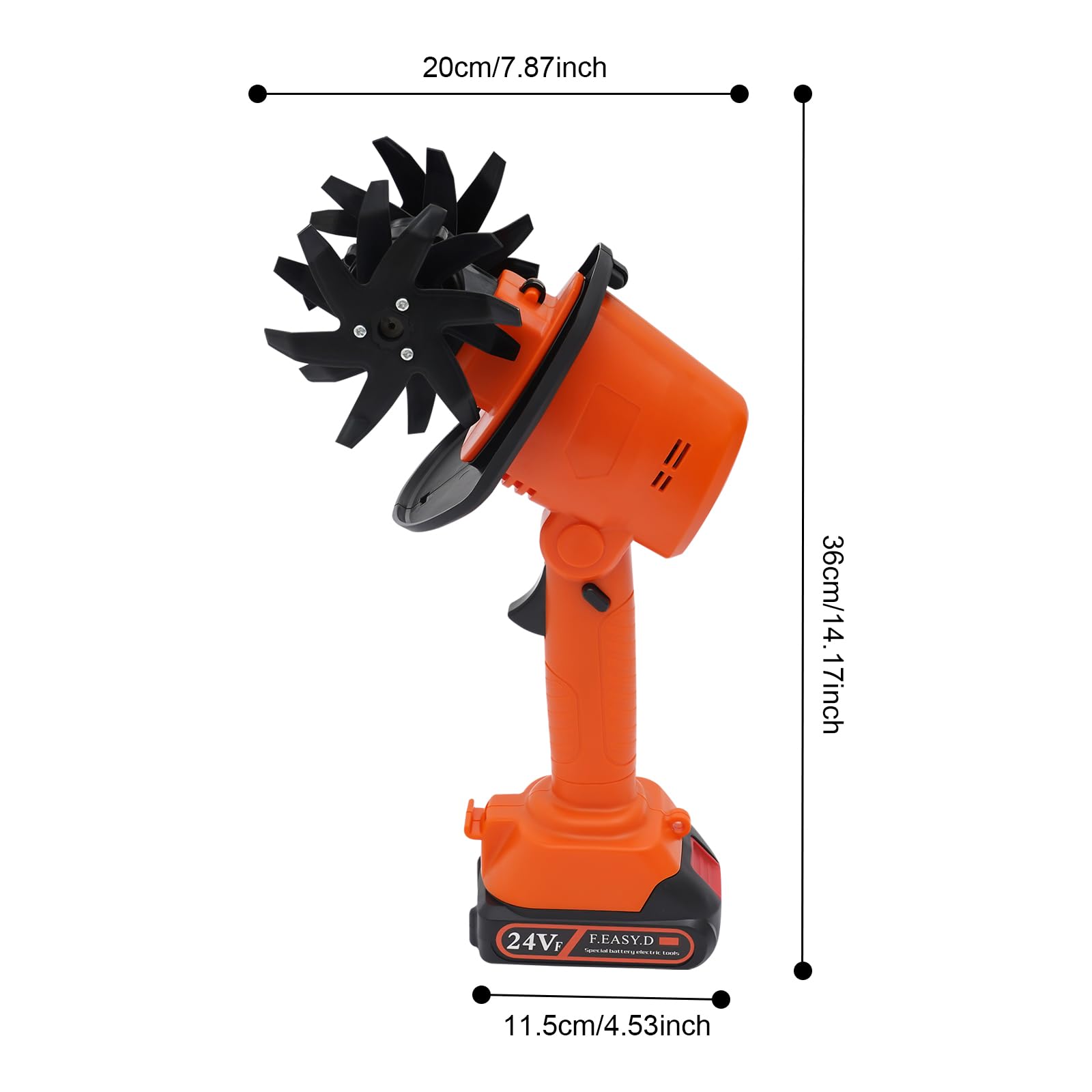Azada eléctrica (550 W, 235 rpm, capacidad de batería de 5 x 1500 mAh, 10 cm de ancho y profundidad de procesamiento, dispositivo de mano / con mango, cuchillo de picar resistente)