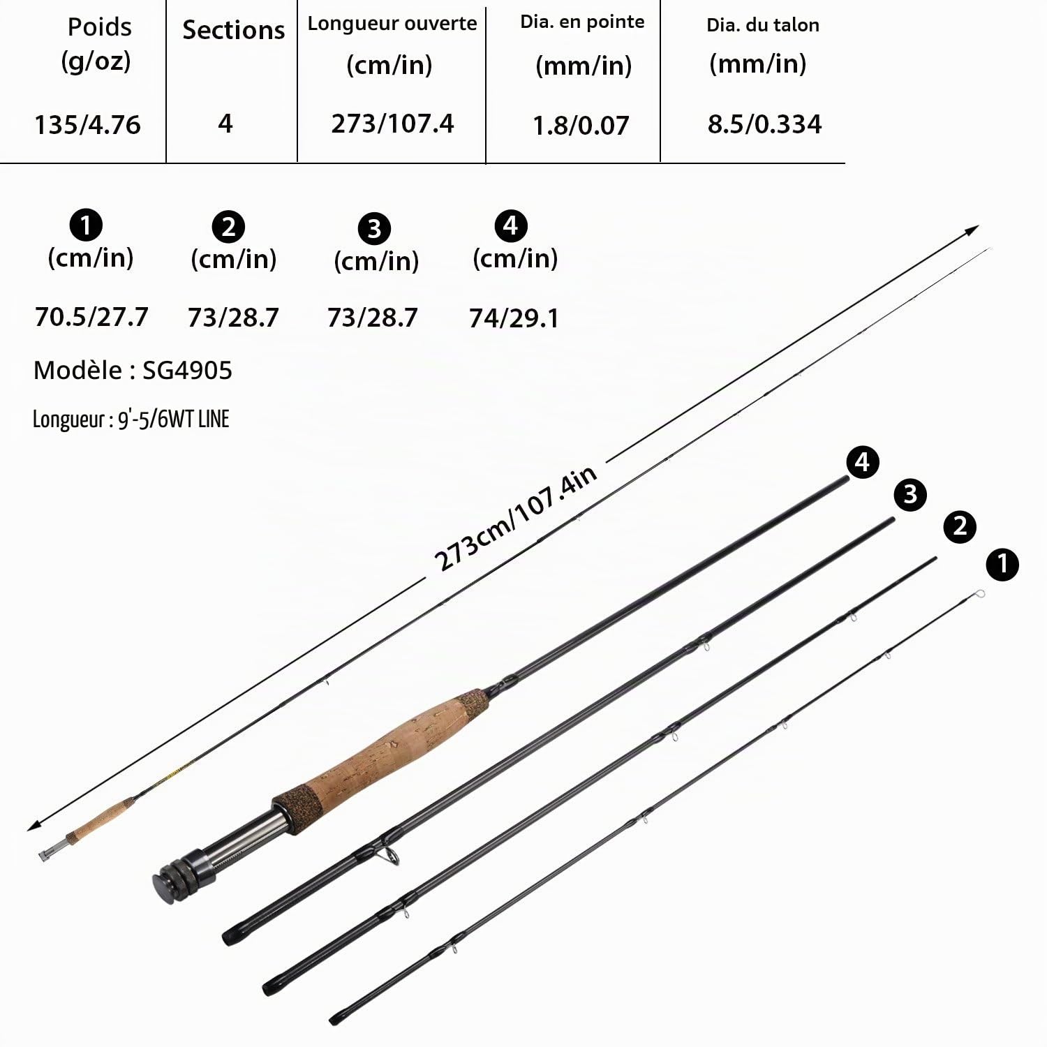 Sougayilang Lot de 4 cannes à pêche à la mouche, légères, ultra portables, pour truite, saumon, tenue de soleil, voyage, pêche