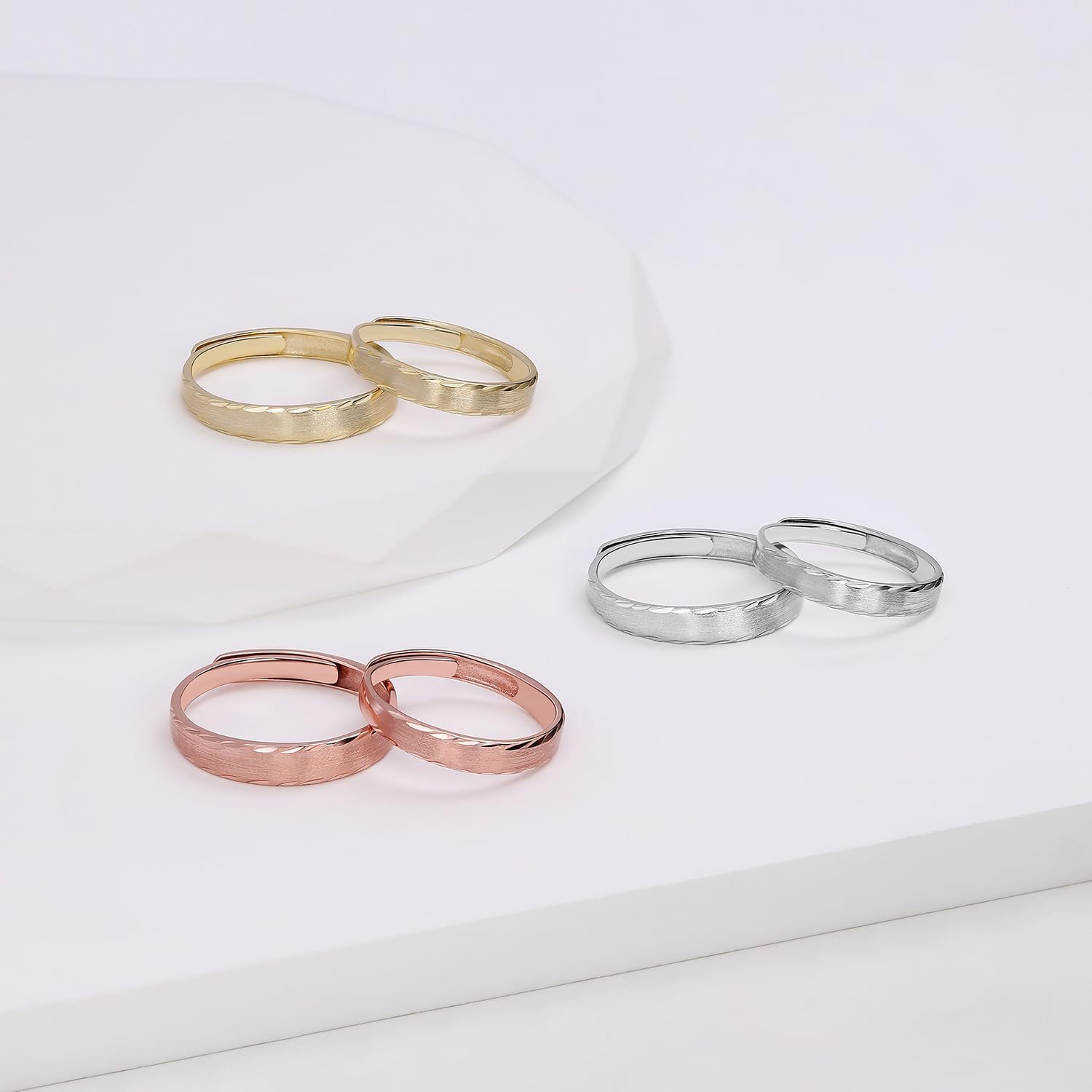 Meissa 2Pcs Couple Rings for Men and Women 925 Sterling Silver Wedding Band Matching Promise Rings Handmade Bridal Jewelry