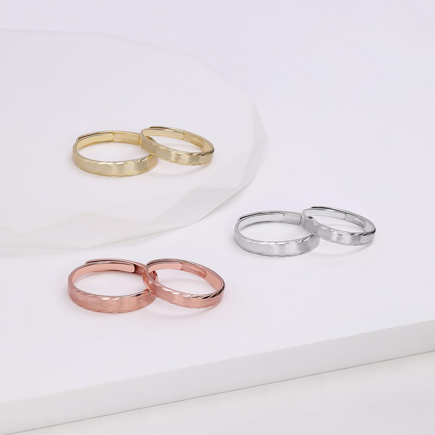 Meissa Alianzas de Plata para Pareja Anillos de Compromiso Ajustables para Hombres y Mujeres Mujer 3,2mm & Hombre 4mm Plata de Ley 925 Juego Nupcial Regalo