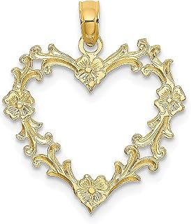 Colar de ouro amarelo 14 k com recorte floral coração pingente amor joias finas para mulheres presentes para ela, Ouro amarelo Pedra