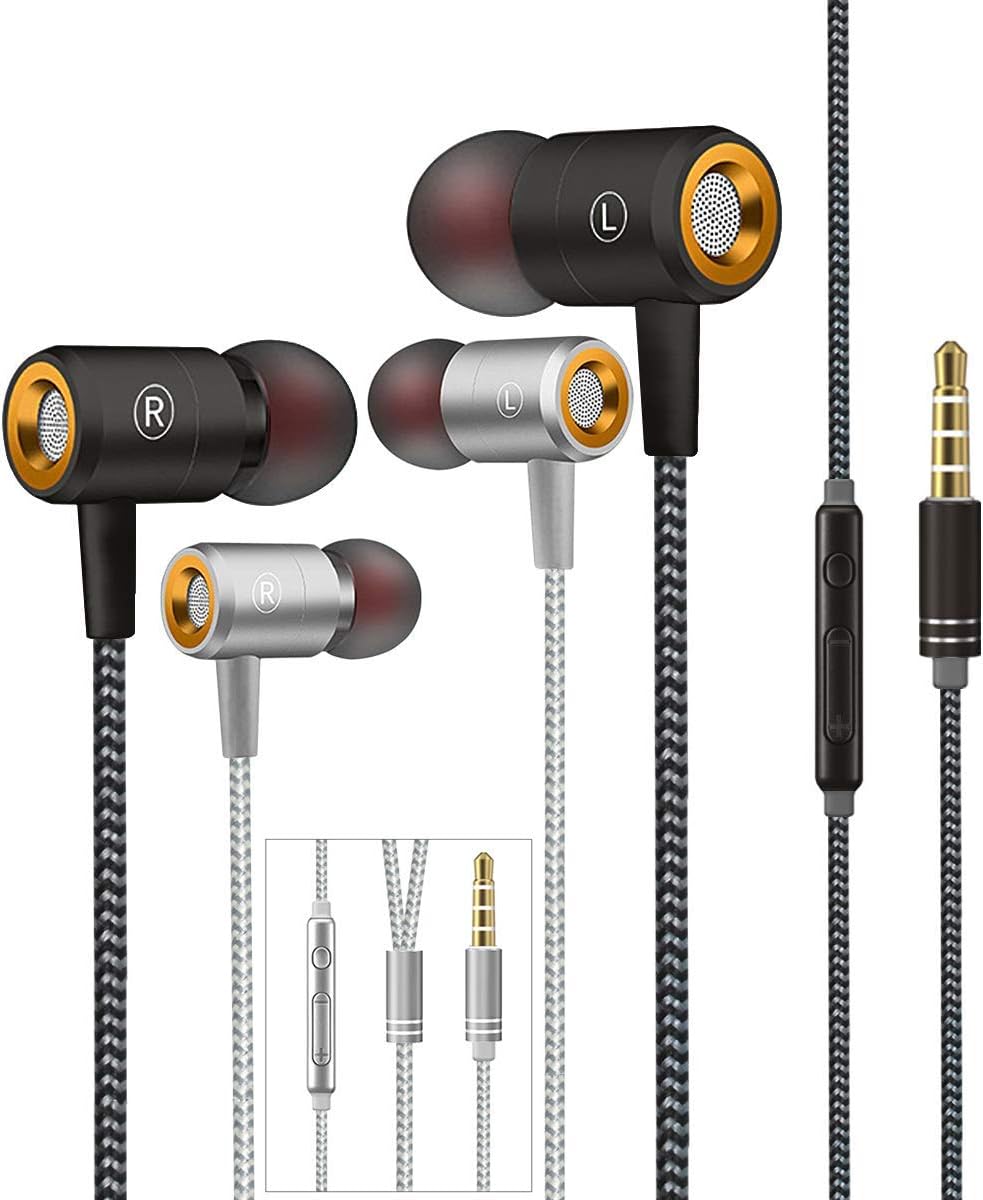 [2Pack] Earphones,in-Ear Earbuds Headphones Wired Headphone Metal Noise Cancelling Stereo Heave Bass with Mic and Remote for Phones,Samsung Galaxy,MP3 Players and All 3.5mm Music Device