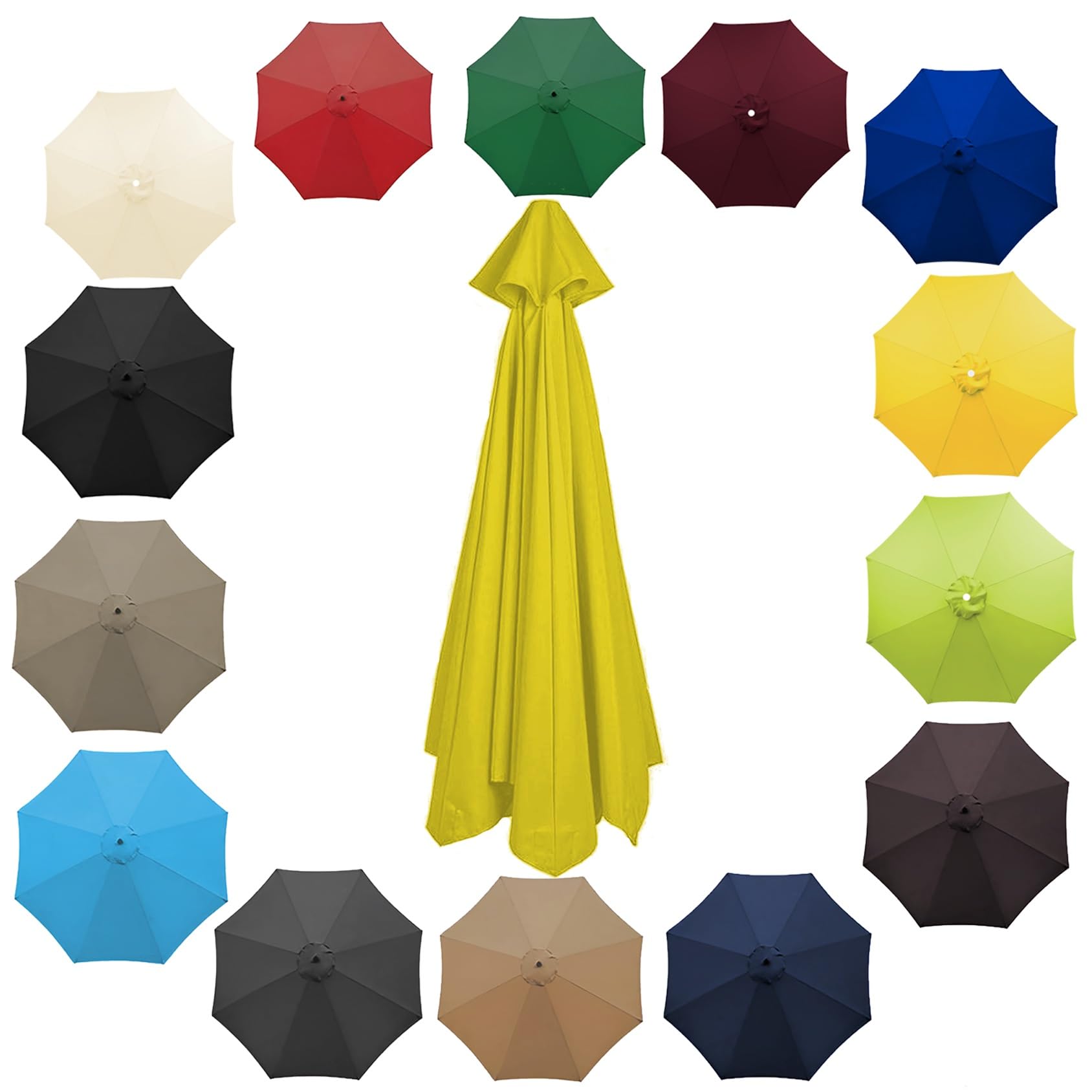 Cmjymx Yellow 200Cm 2.7M 300Cm Umbrella Replacement Parasol Canopy, Garden Parasol Canopy Cover For Patio Sun Umbrella, 6 Arms/8 Arms Replacement Parasol Cover, Market Table Umbrella Replacement Top(Color:,Si