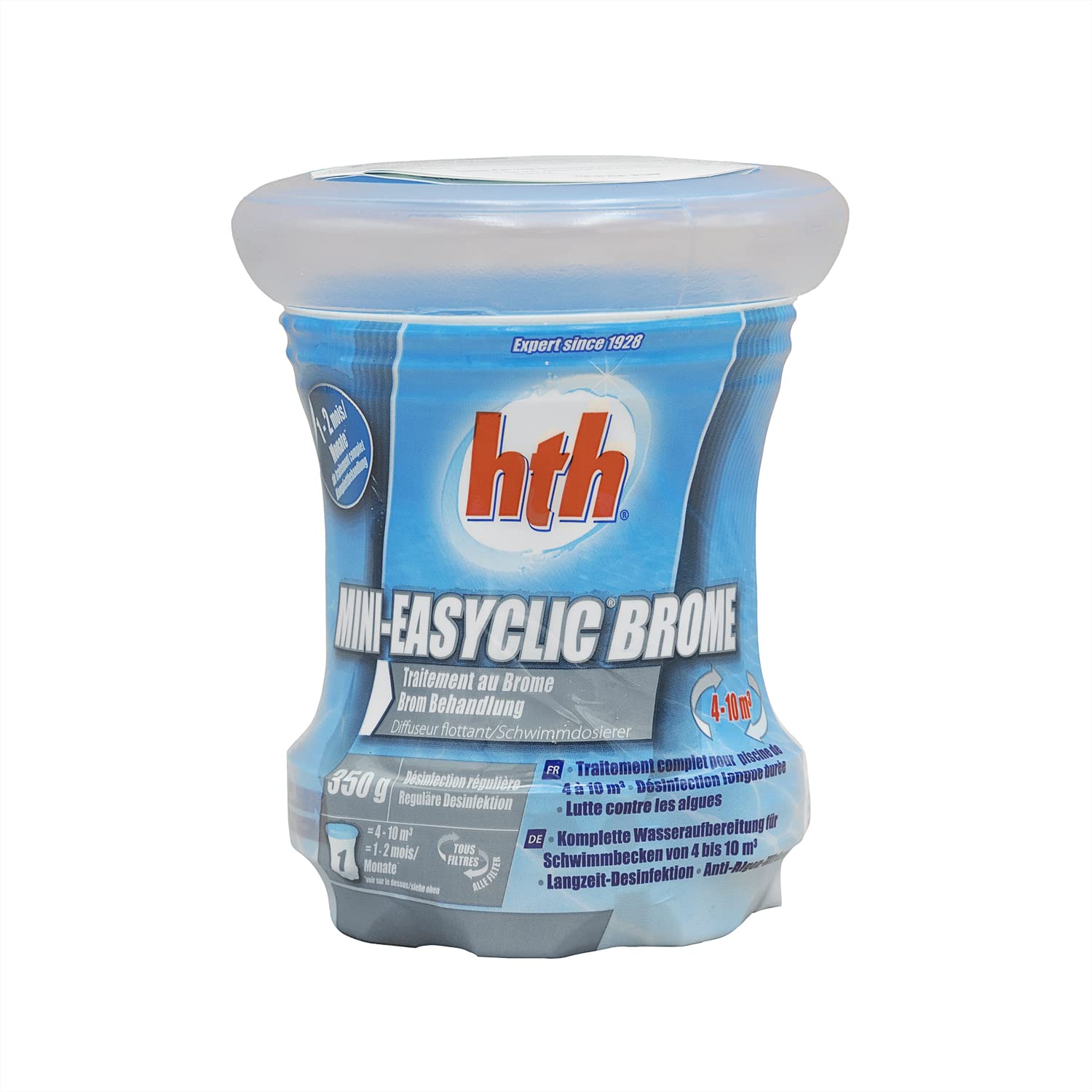 HTH Mini EASYCLIC Brome - Diffuseur Flottant 4-10m3-0,35kg | Brome Lent - Désinfection Régulière Longue Durée - Dissolution Lente + 10 Tests HPS OFFERTS 6 en 1