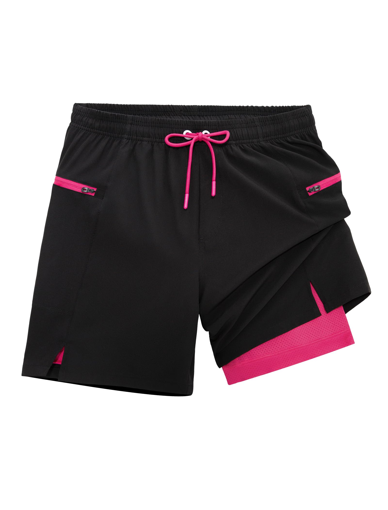 veepro Herren Laufshorts 2 in 1 Shorts Kurze Sporthose Running Gym Shorts Outdoor Jogginghose Trainingsshorts mit Eingebaut Taschen Reißverschluss