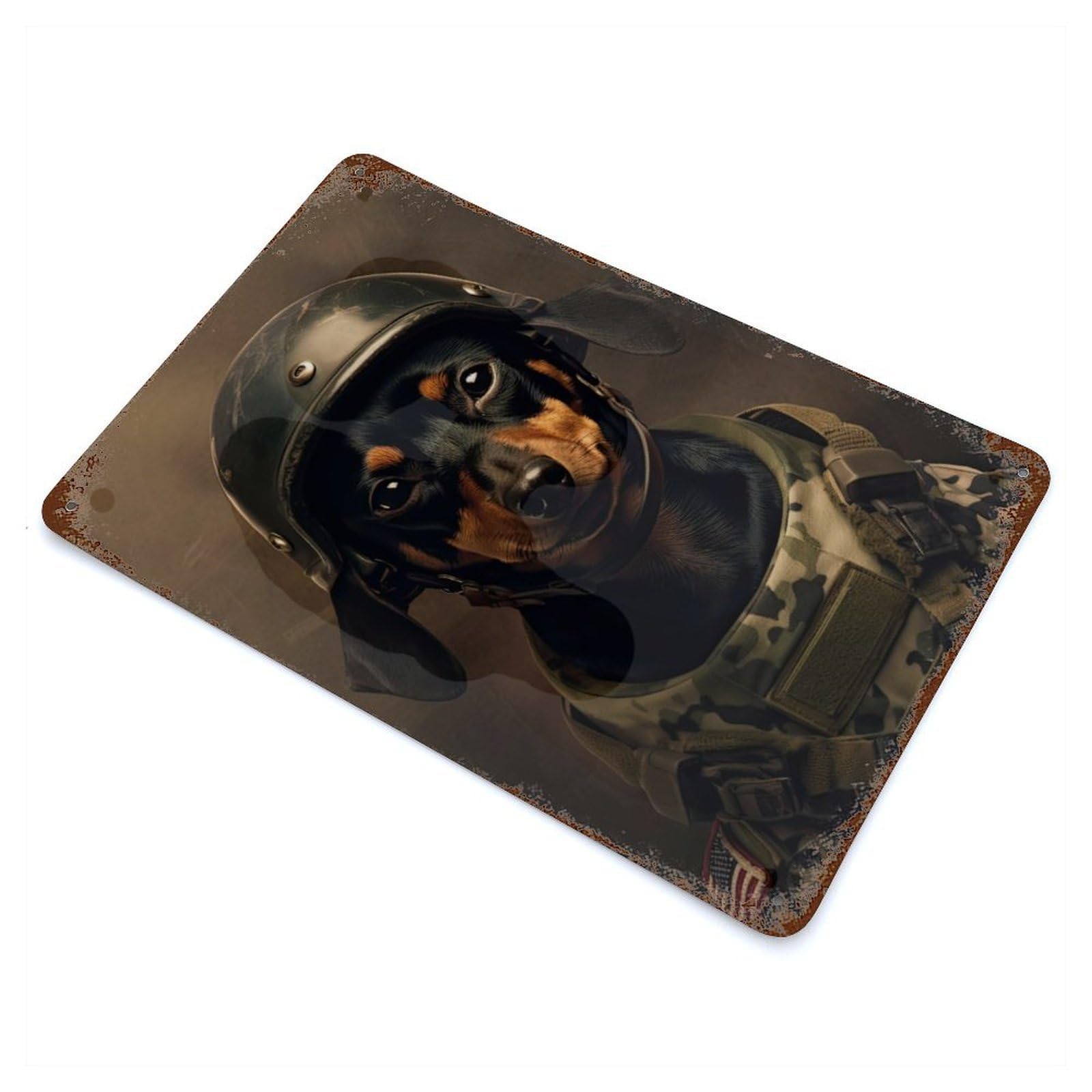 Rust Effect Miniature Pinscher Soldier Rusty Metal Tin Sign 11.8"x7.9", Old School Wall Decor for Basement, Hobby Room And Garage Decor