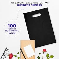 Vista 2 de Infinite Pack Bolsa de plástico con asa troquelada de 9 x 12 pulgadas, bolsas de plástico negro para mercancía, paquete de 100 unidades para venta