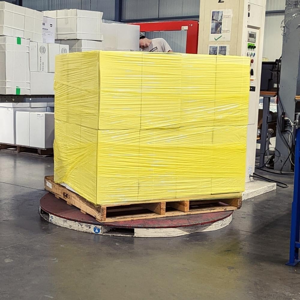 Yellow Stretch Film, 15 Inch x 1476 Feet, 4 Pack – Pre-Stretched Tinted Shrink Wrap for Pallet Wrapping, Moving & Packaging