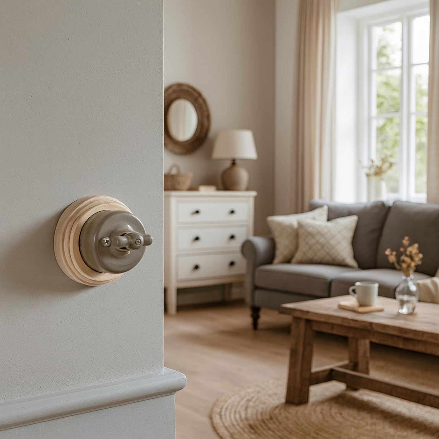 Aufputz Porzellan Retro Rotary, Kreuzschalter, All-in-One, Serie QR1 graubeige
