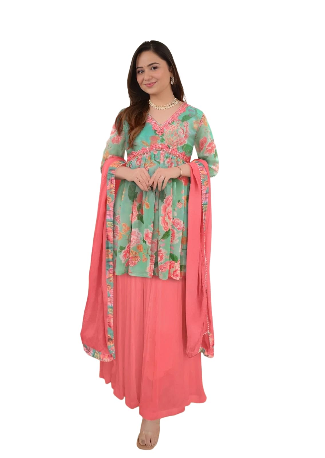 Women's Floral Ethnic Kurta Sharara Set with Dupatta | Stylish Traditional Outfit for Festive-image-9