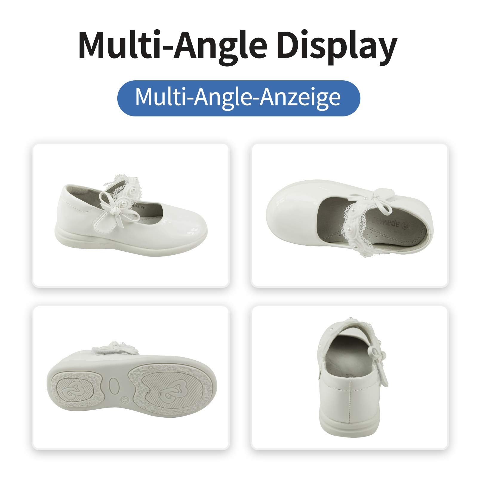 Apawwa Scarpe Eleganti per Ragazze con Scarpe Basse da Festa in Pelle AntiGraffio per Ragazze Mary Jane Bianche e Nere per attività Scolastiche di Matrimonio (Taglia 26-37)