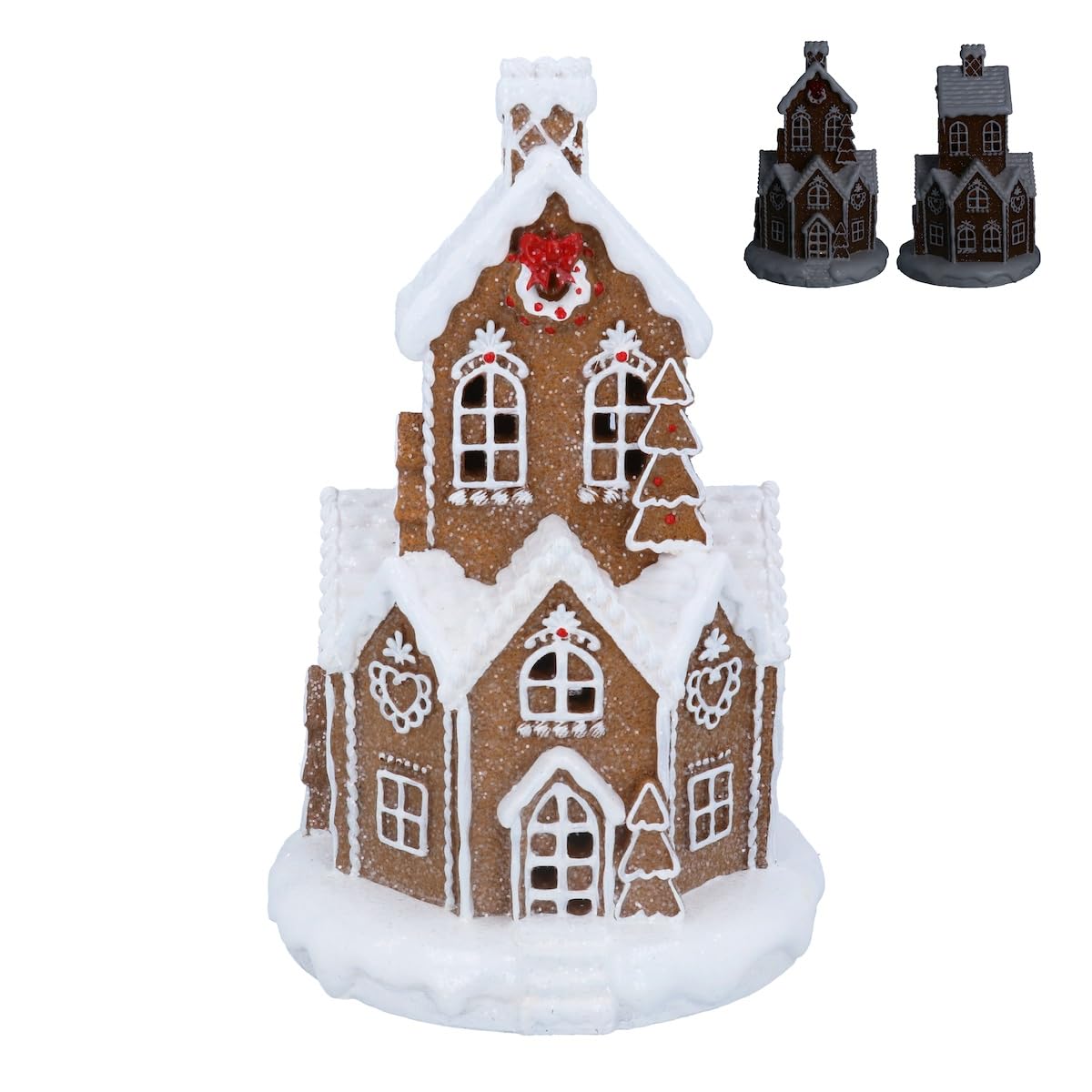 Gisela Graham Multicoloured Large White Snowy Light Up Gingerbread House