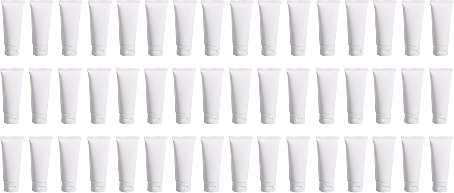 24PCS 30ML/1oz Empty Refillable Cosmetic Squeeze Tube Bottle Containers Jars Pot With Flip Cap For Makeup Shampoo Facial Cleanser Body Cream Shower Gel Liquids Lip Gloss (White) (Pack of 2)
