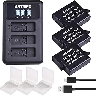 Batmax 3Pcs 1600mAh Batteries + USB LED 3-slots Charger Type-C port for Gopro 7 GoPro Hero 5 Hero 6 Camera Accessories Black AHDBT-501 AHDBT501(Compatible with Firmware v02.51, v02.00, v01.57, v01.55 and Future Updates)