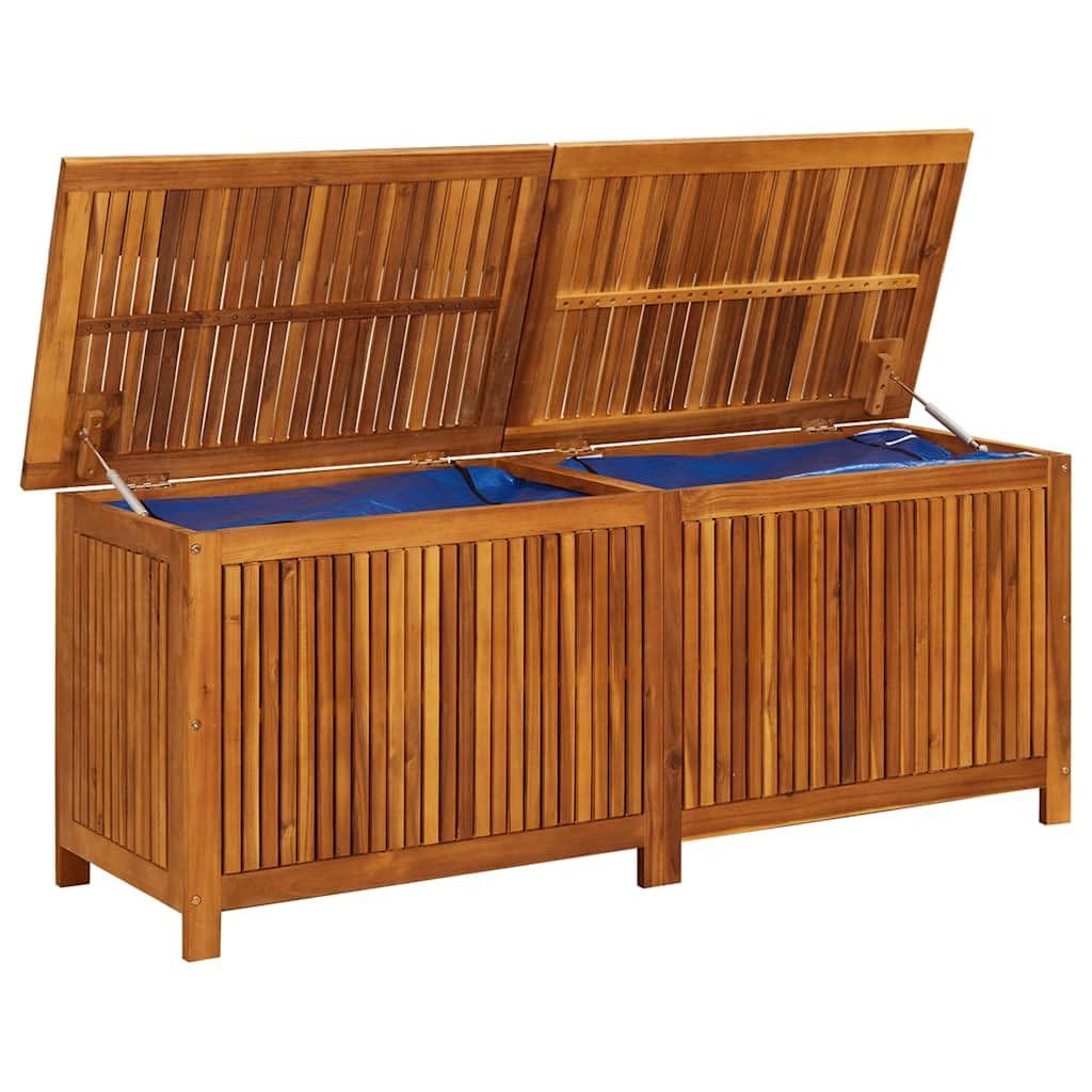 Caja de almacenamiento de jardín de 150 x 50 x 58 cm, caja de madera maciza de acacia con muelle de gas – Caja grande de madera con bolsillo interior impermeable para jardín terraza exterior