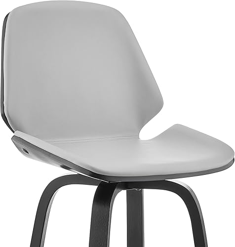 Miniatura 8 de Armen Living Arabela - Taburete de bar giratorio moderno de mediados de siglo para encimera de isla de cocina en piel sintética gris y madera negra,