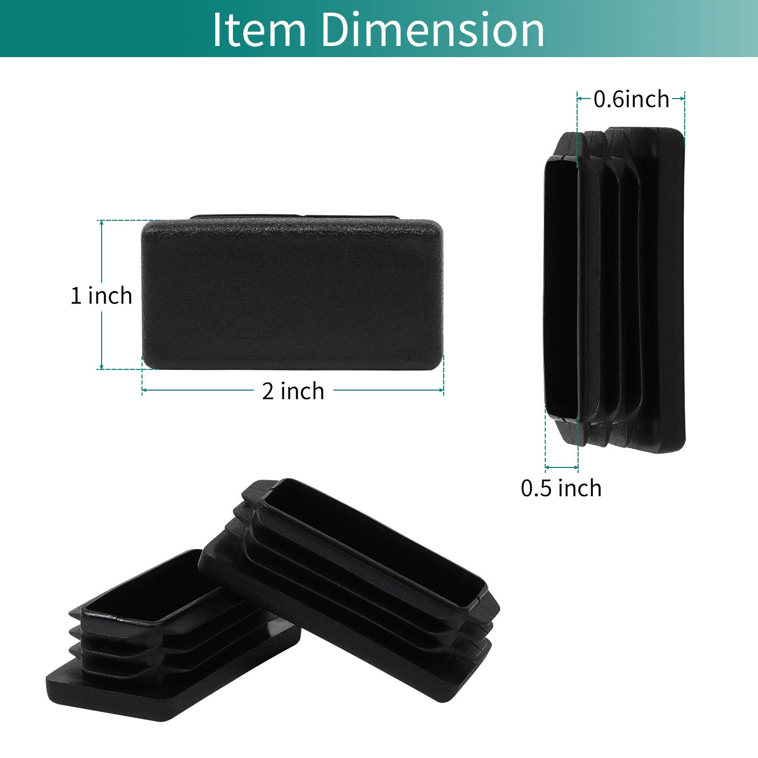 Piutouyar Rectangular Tube End Caps - 40mm X 20mm Black Plastic Plugs, 20 Pack For Furniture & Fence Protection