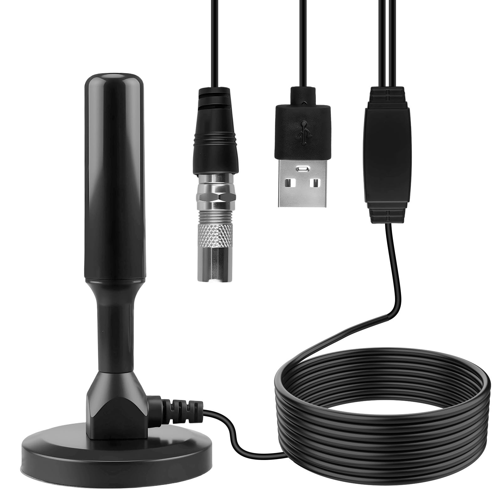Antenne TV IntéRieur Puissante, HD Haute Performance avec Base Magnétique, Réception 360° Compatible 4K UHD & DVB-T2 Câble Coaxial 3m pour Télévision Intelligente Antenne TNT sans Abonnement