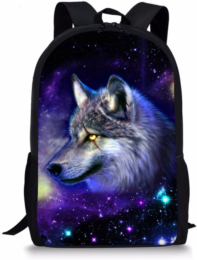 Middle School Student Backpack for Boys Fashion Durable Large School Bag Wolf Print