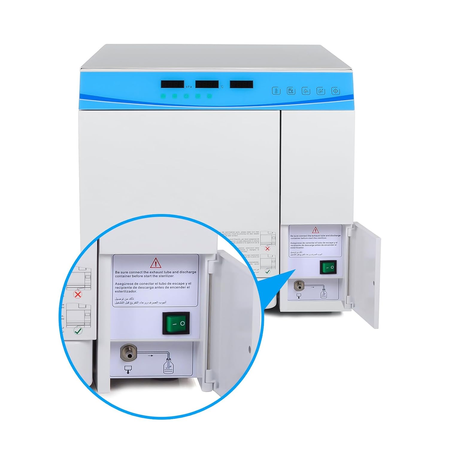 Drying Plus Function Class N 18L/23L Steam Sterilizer Table Top Semi Autoclave Digital Display Temperature Range 121-134 Over-Heat Protection for E0718C/E0723C (23L)