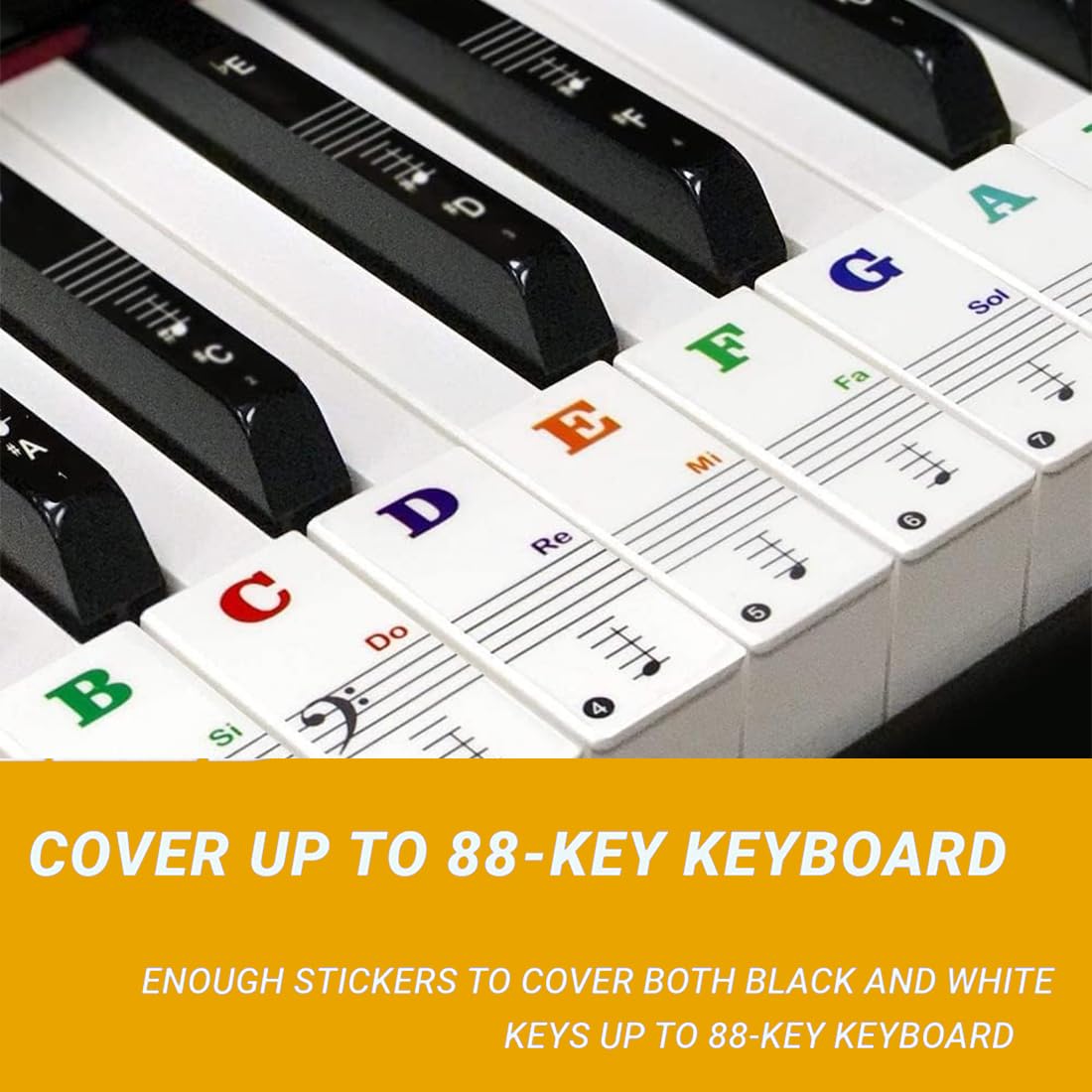 Stickers de Clavier de Piano Détachables, pour 37/49/54/61/88 Touches, Notation Musicale Facile, Convient Aux Adultes, Enfants et Débutants(Noir）