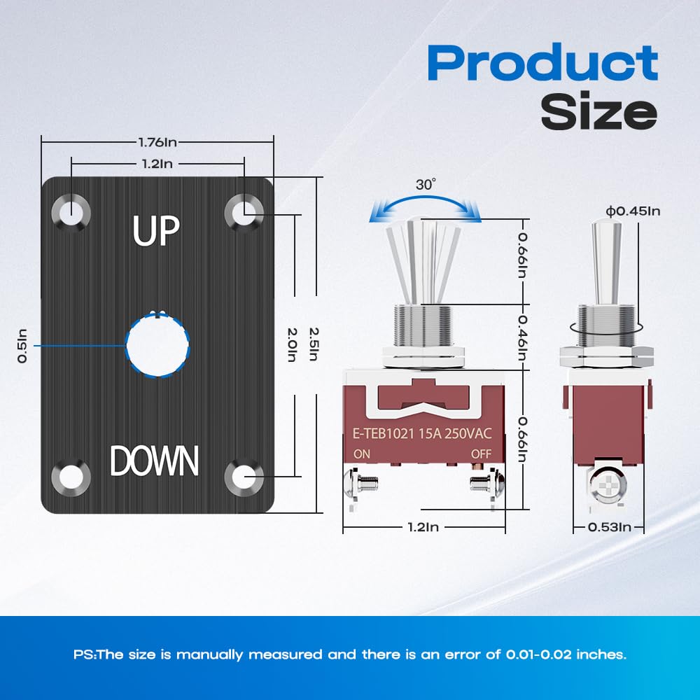 Heavy Duty Toggle Switch 12V DC 30A Waterproof Toggle Switch 2 Pin ON/Off SPST with Mounting Panel, Weatherproof Cap Cover for Auto Car Marine Boat