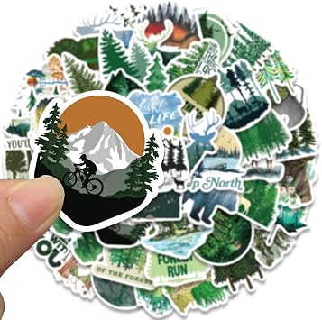 Outdoor Forest Stickers for Hydroflask Laptop Water Bottle Luggage Bicycle Motorcycle Car Bumper Guitar Skateboard, 50Pcs Green Camping Hiking Decals for Kids Teens Men Women Boys Girls
