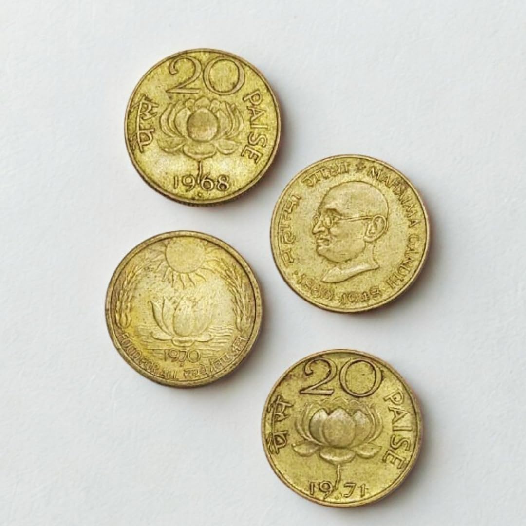 ShubhCoins Kids Collection for School Projects, 4 Coins 20 Paise- Lotus, Sun Lotus Coins Very Fine Condition, Best for Kids Above 5 Years-image-37