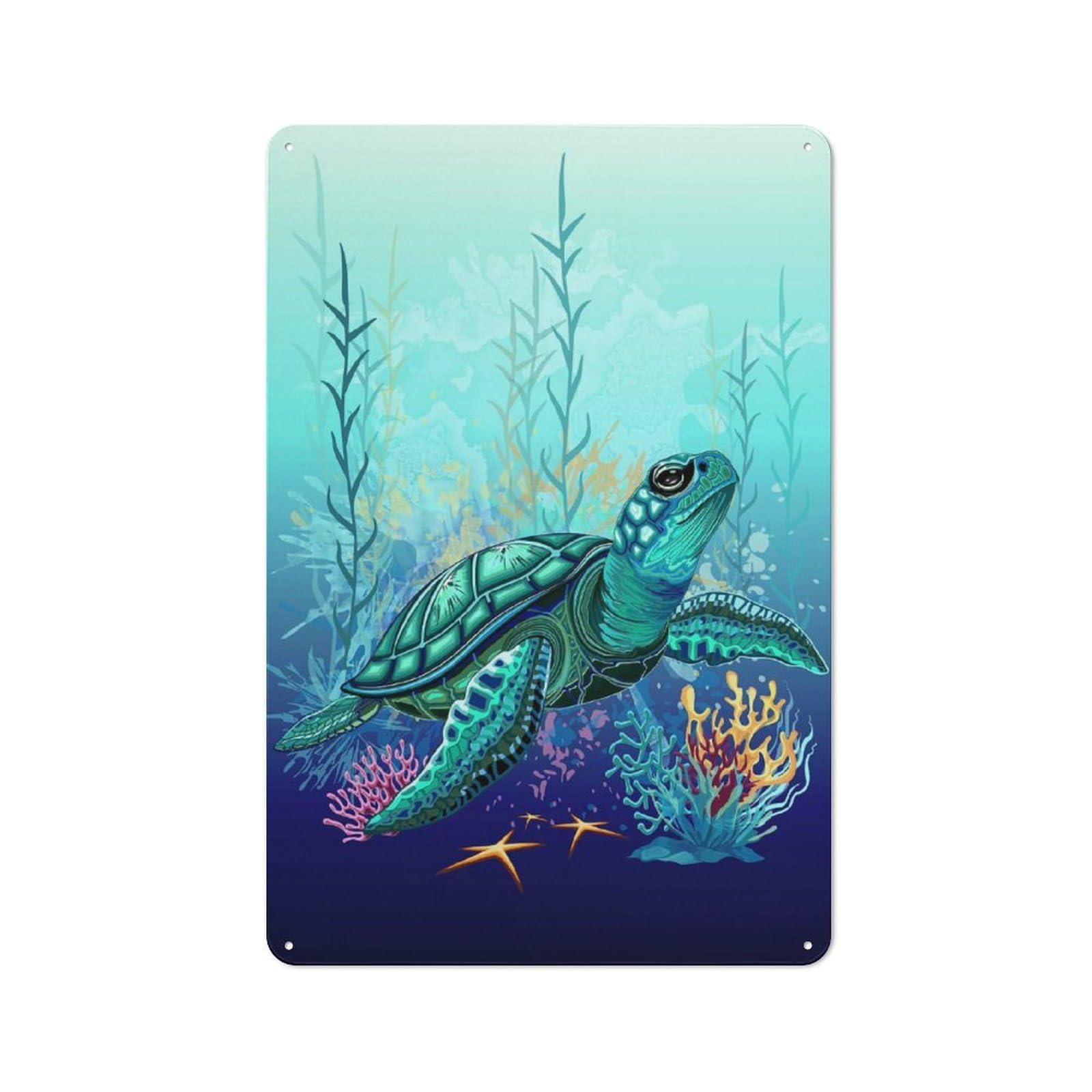 Junmoney Sea Turtle Watercolor Vintage Metal Wall Decor 30X20cm, Garage Metal Sign For Garage, Workshop, Shed Or Utility Room