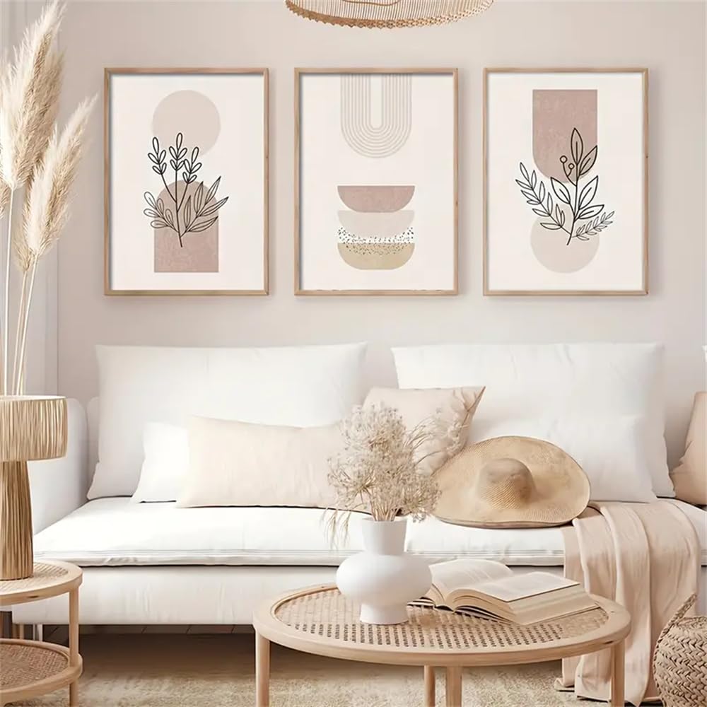Wbyzac Green Art Prints-Abstract Color Canvas Painting Line Drawing Boho Flower Botanical Geometry Art Poster Print Wall Picture For Living Room Bedroom Home Decoration-50 * 60Cm*3Pcs (No Frame)