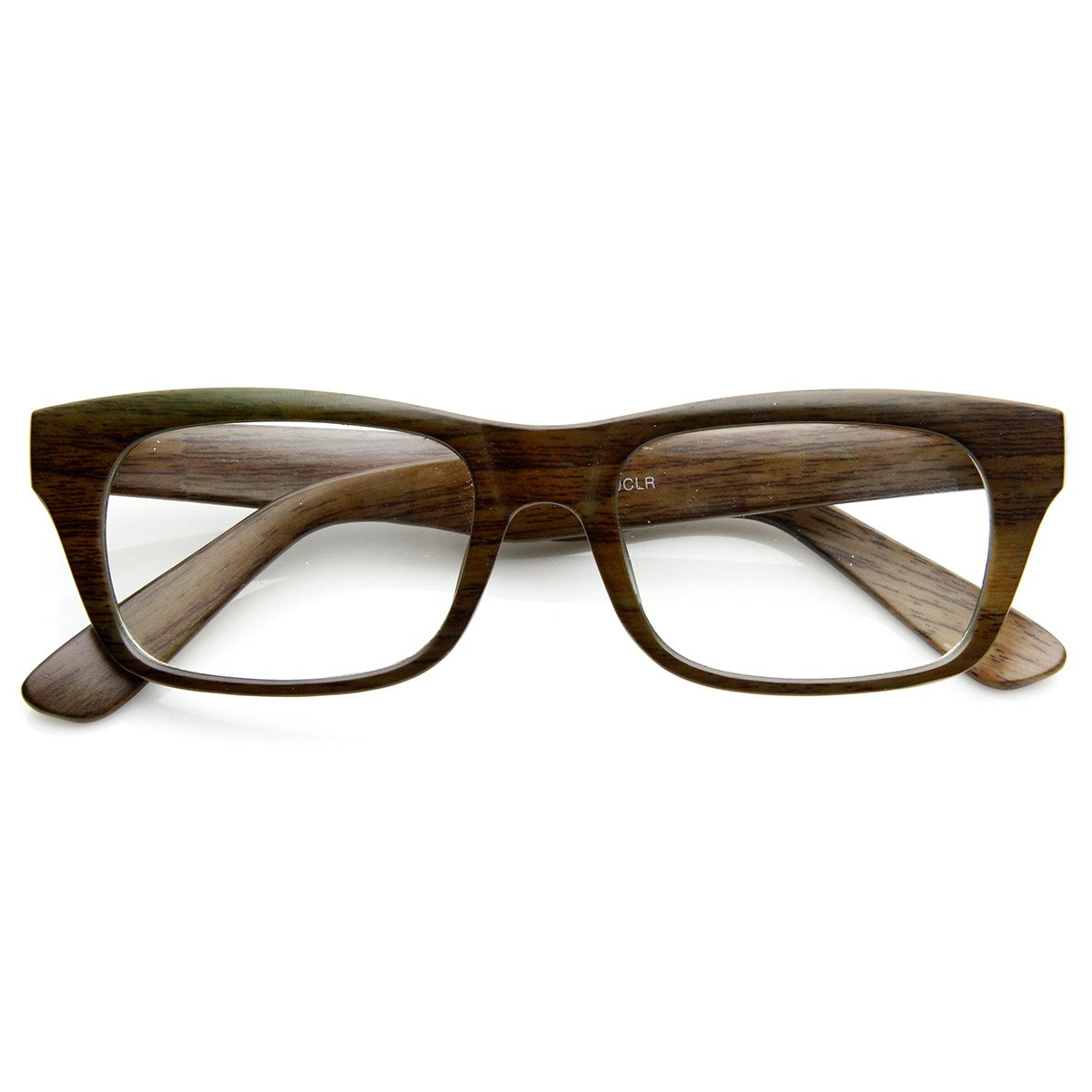 zeroUV Men's Wood Print Artistic Fashion Rectangle Clear Lens Glasses