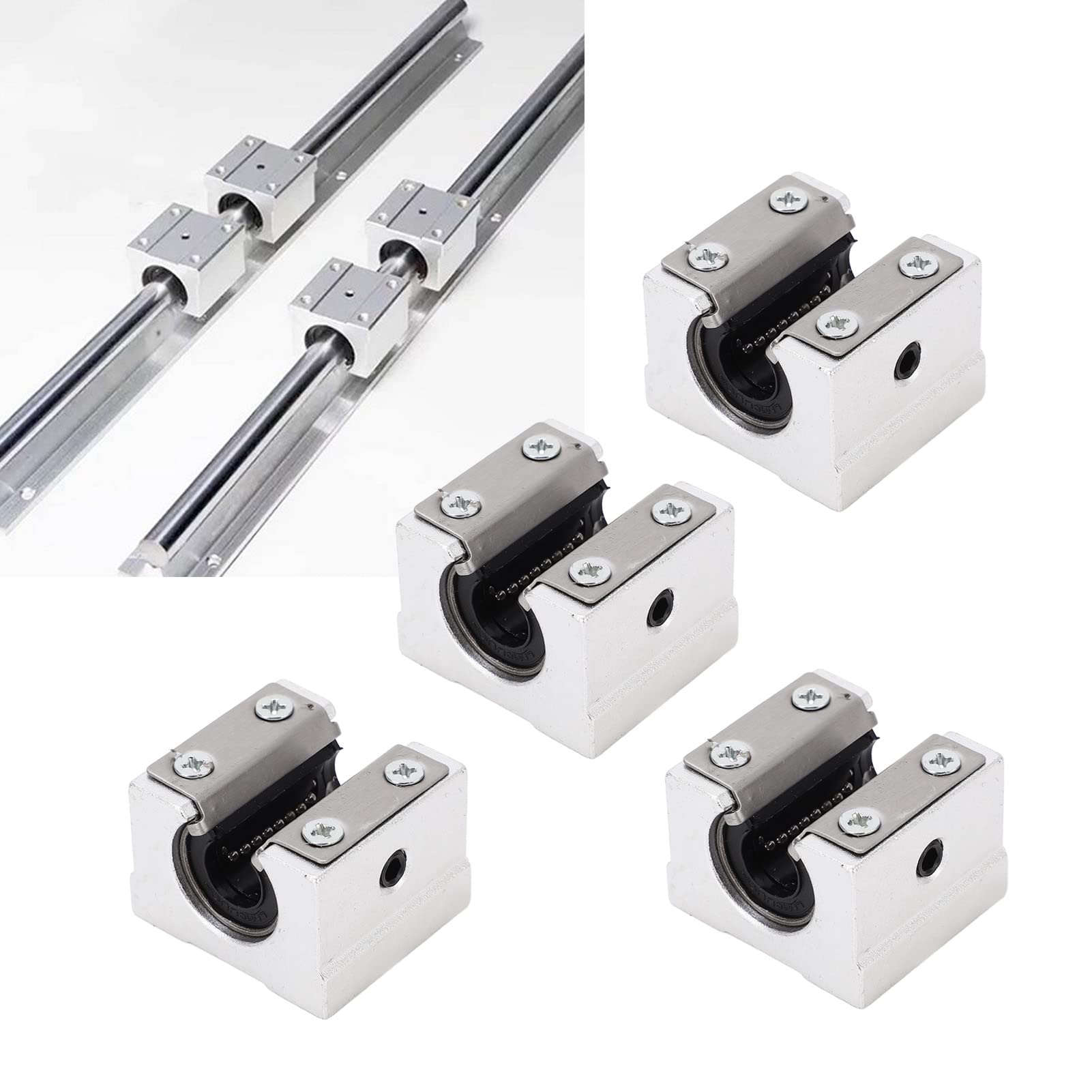 4 Pièces SBR10UU Bloc de Curseur de Mouvement Linéaire en Alliage D'aluminium 10mm Bloc en Aluminium Portant Bloc Coulissant de Remplacement pour Rail de Guidage Linéaire de 10mm, Machines-outils CNC