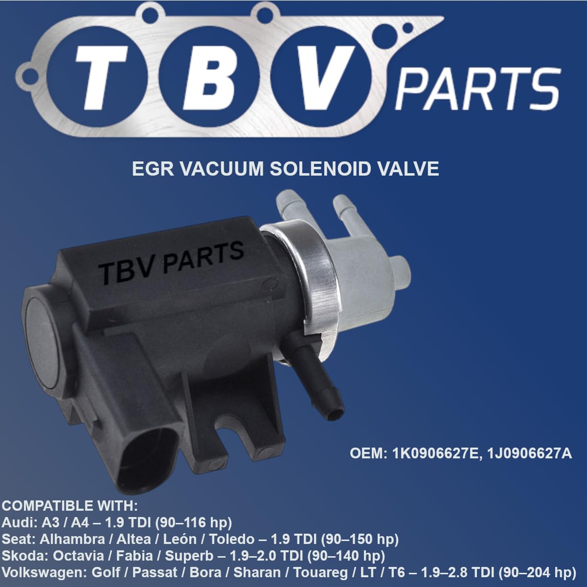 Electroválvula Solenoide 1.9/2.0TDI 1K0906627E 1J0906627A 959289 555173 83840 7.02184.01.0 8029055 Transductor de presión para A3 A4 Golf Leon Fabia