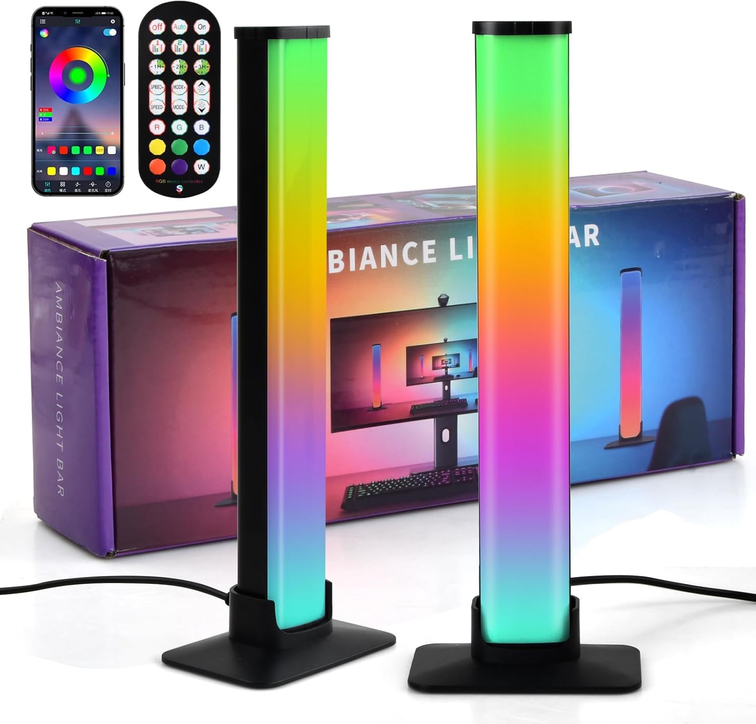 2 Barre LED RGB Da Gioco Da 32 Cm Con Telecomando E App - Retroilluminazione TV, Sincronizzazione Musicale, Decorazione Ambiente PC