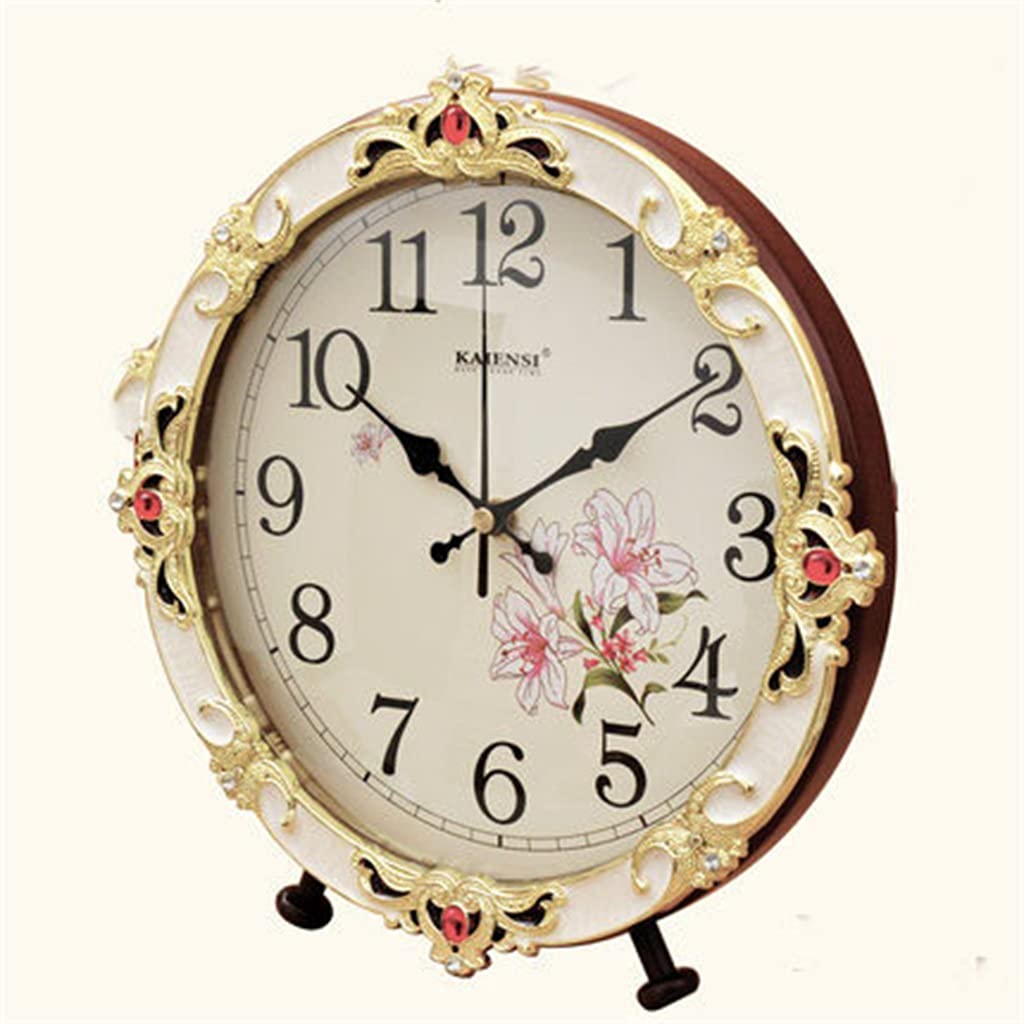 Hrwly D European Woo Table Clock Living Room Bedroom Esk Retro Sitting Ornaments Large Esktop Watch(,12 Inches)