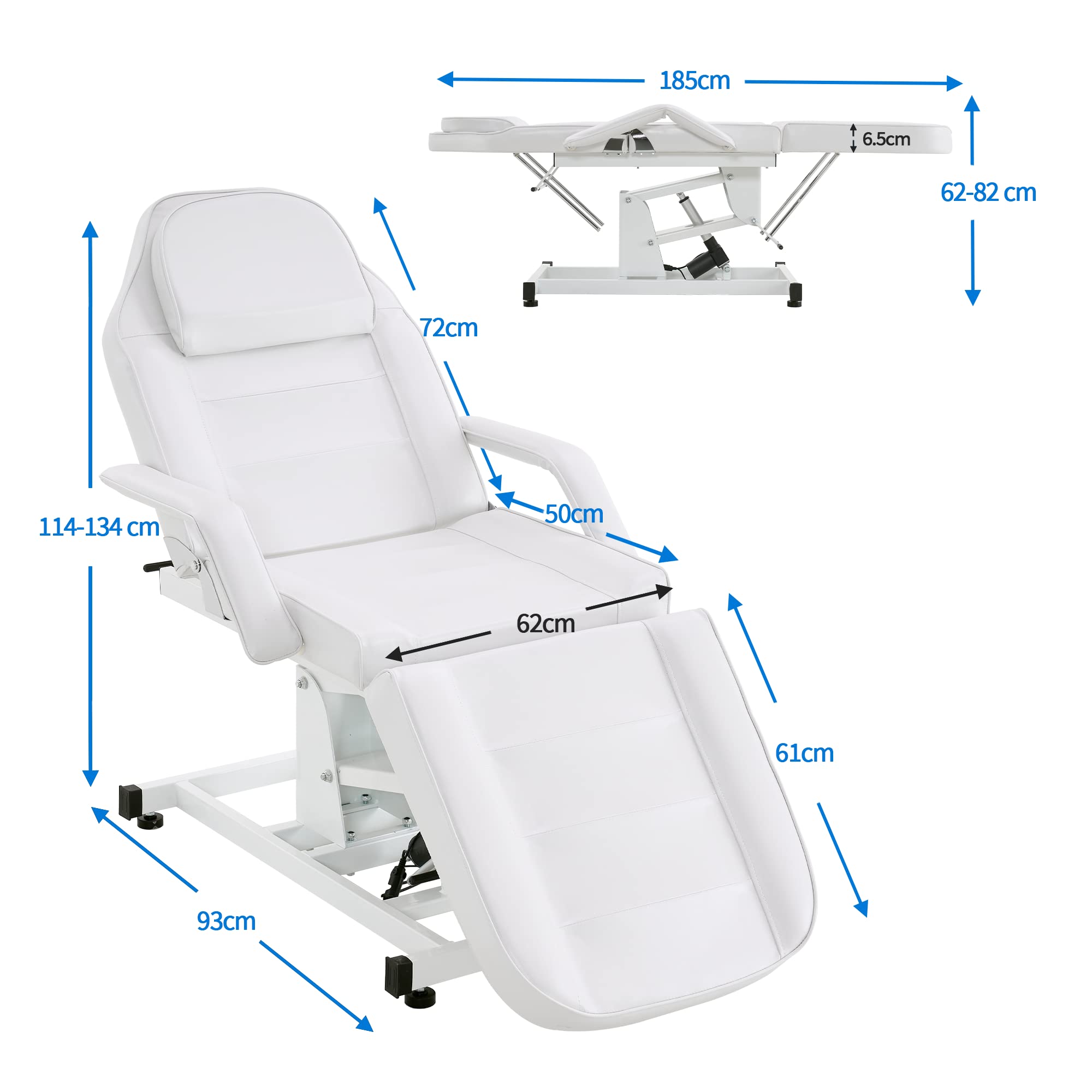Barberpub Tumbona eléctrica de masaje para tatuajes, juego de tumbona, camilla terapéutica, equipo de belleza, plegable y regulable en altura, 0100 (blanco)
