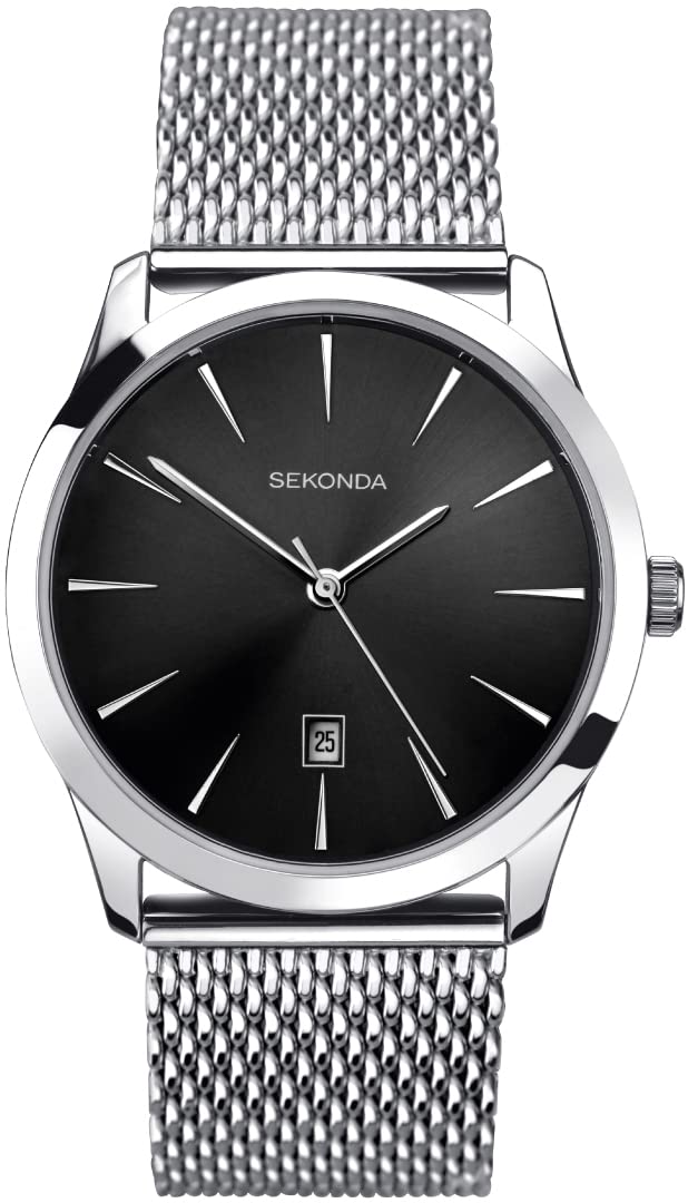 Sekonda Men's Quartz Watch with Black Dial Analogue Display and Silver Milanese Strap 1927