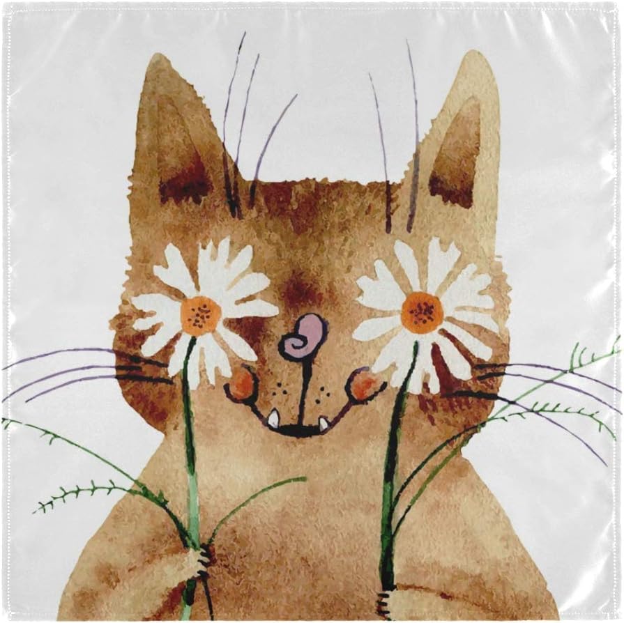 ZZCDD Cloth Napkins Watercolor Cat Dinner Napkin Washable Polyester Kitchen Napkins For Family Dinners Restaurant Weddings Parties 20x20" Set Of 6
