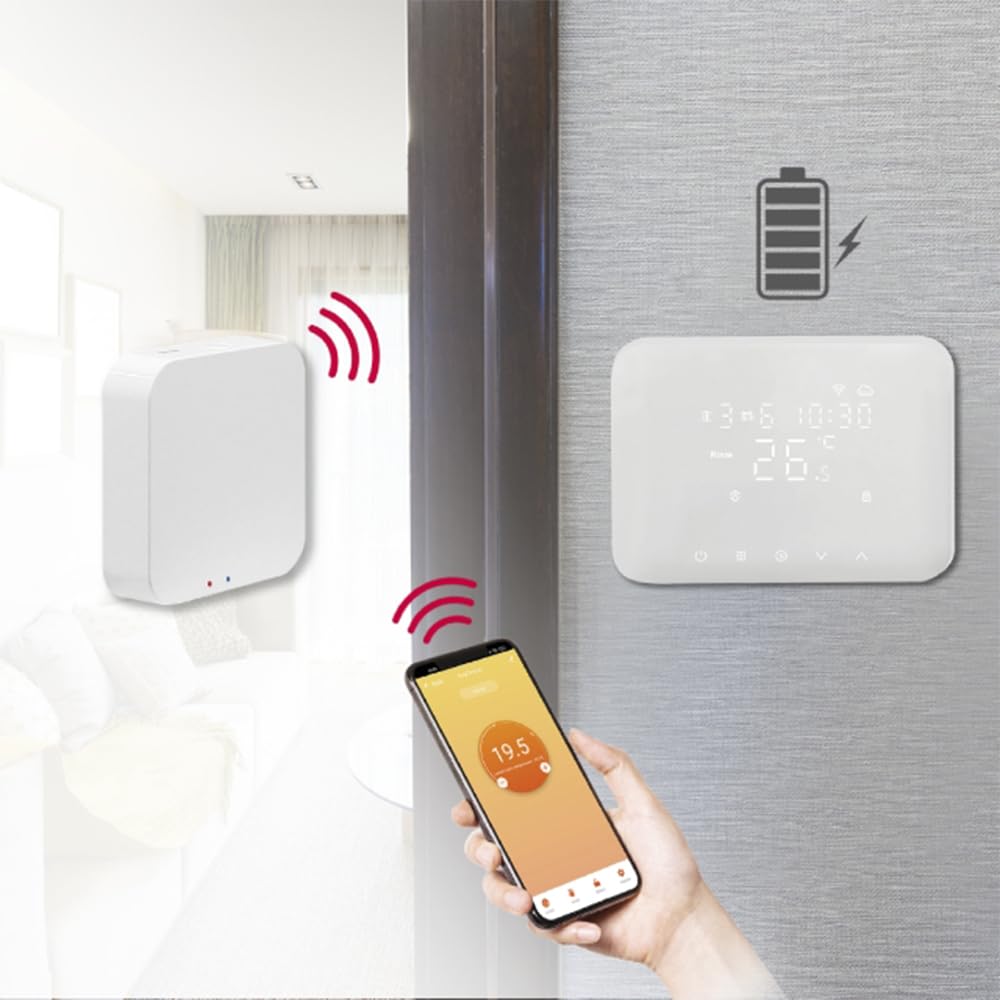 CRONOTERMOSTATO WIFI A BATTERIA SOFT TOUCH SMARTPHONE APP ALEXA TERMOSTATO CALDAIA DA PARETE O BOX 503 programmabile controllabile a distanza TUYA o Smart life CALDO/FREDDO (BIANCO)
