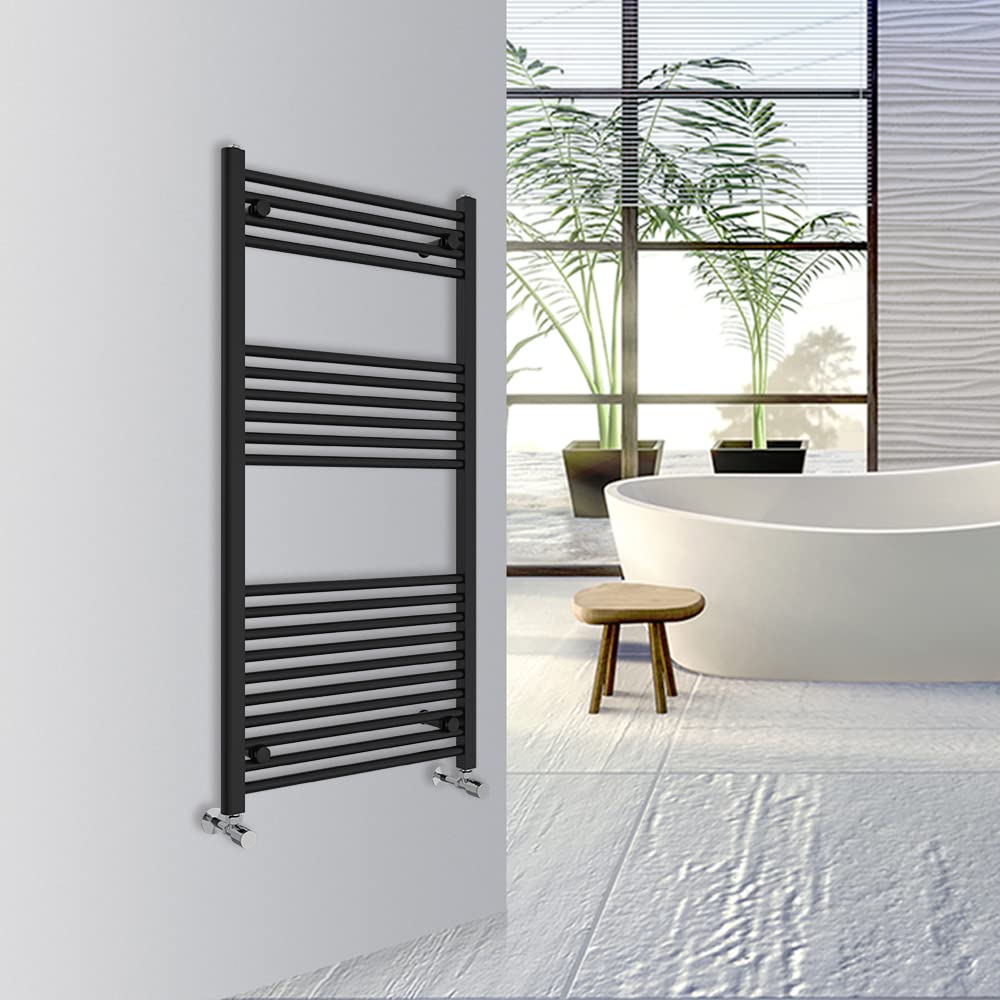 Warmehaus Black Straight Bathroom Heated Towel Rail Warmer 1200X600mm