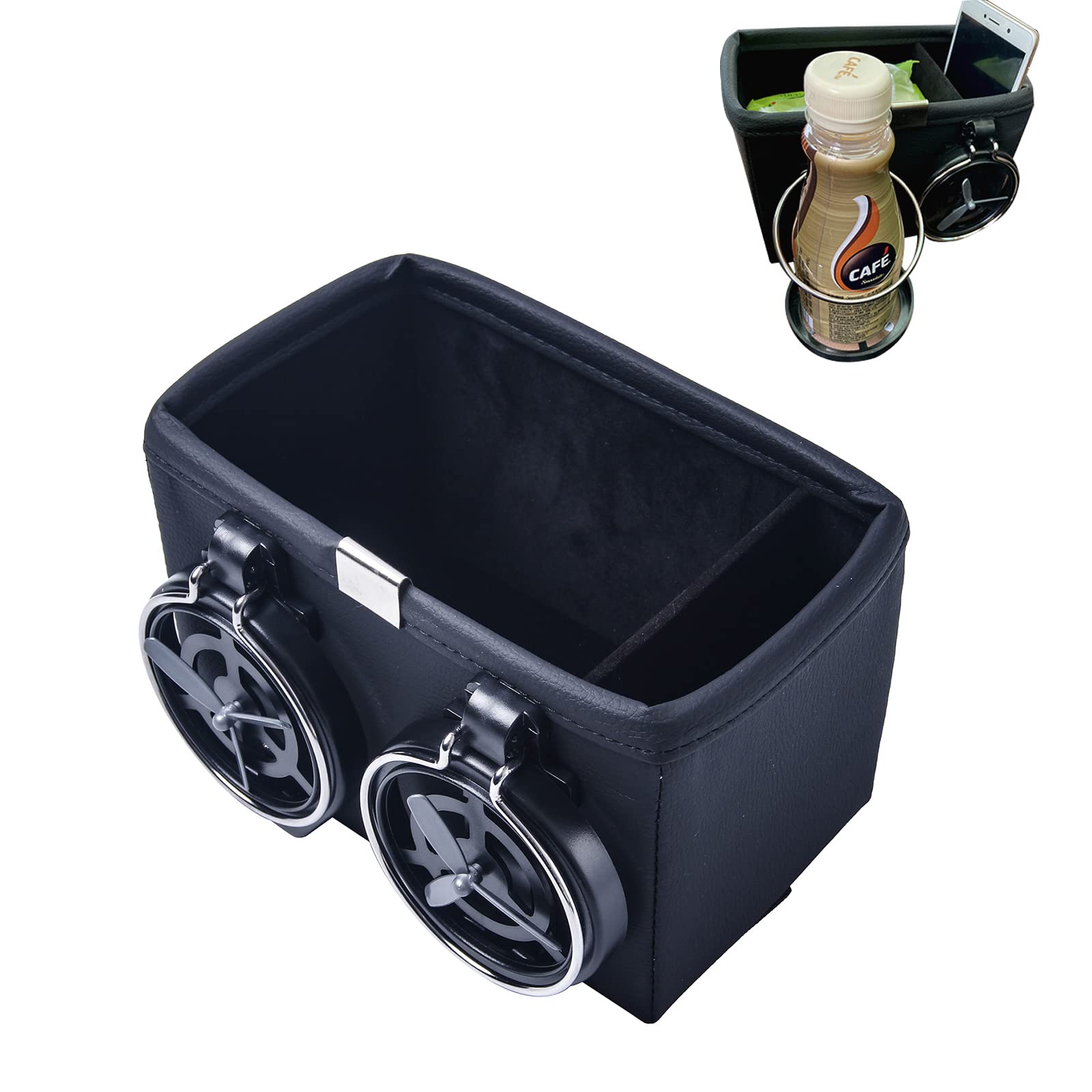 Photo 1 of Leather Car Armrest Storage Box Water Cup Holder
