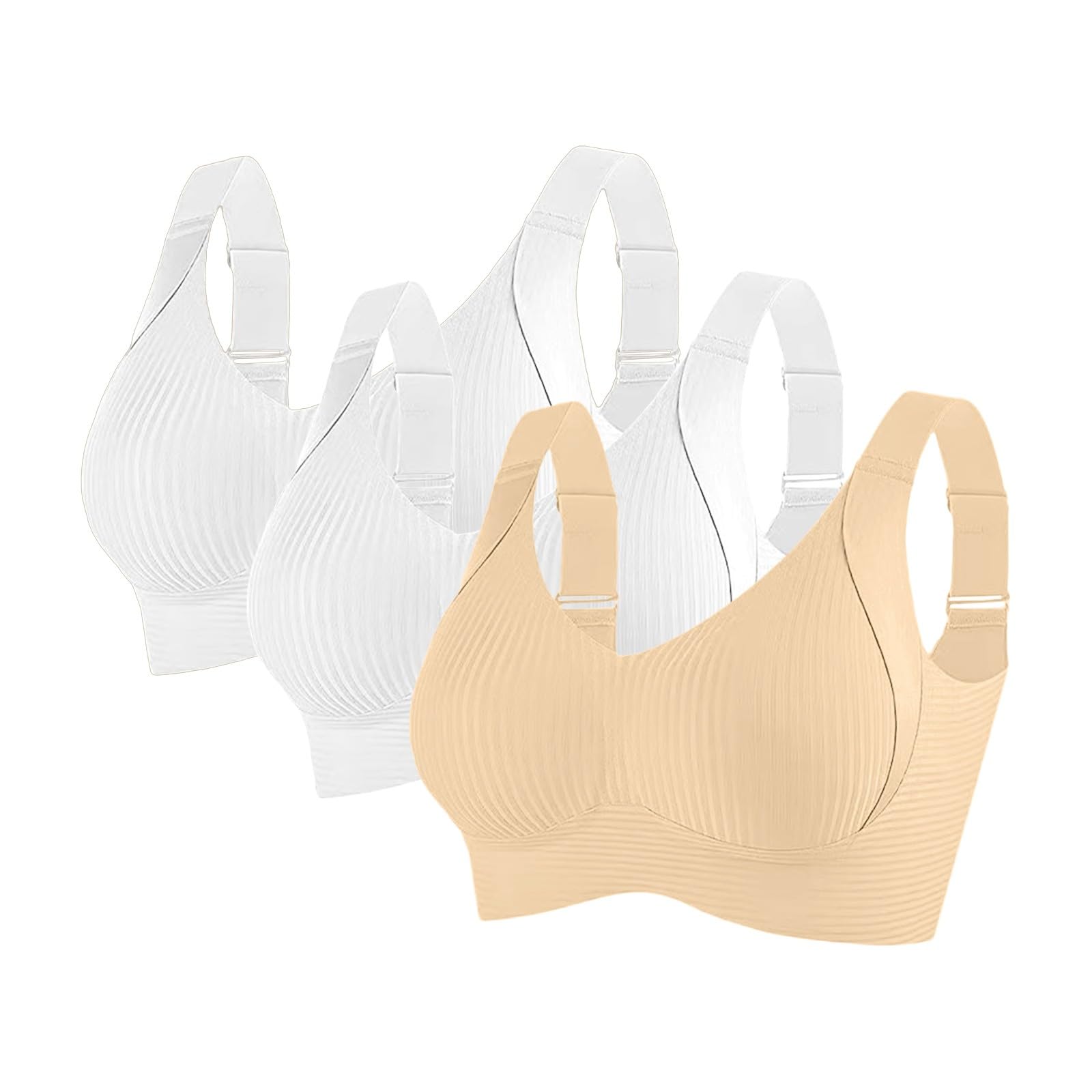 Reggiseni Comfort da Donna UK Sport Push Up Senza Cuciture Confezione da 3 Wireless a Costine Grandi Seni Cadenti Top da Donna Anziani Sport Support Lift Reggiseno Morbido Regolabile Comfort ad Alto