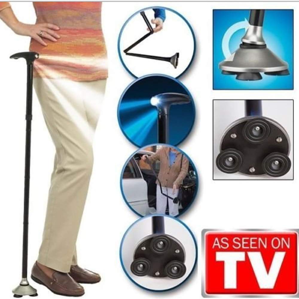 Bastón LED Plegable Bastones de Viaje Plegables Ajustables con luz LED y 5 Niveles Altura Ajustable Plegable Ligero para Hombres Mujeres Ancianos (Negro) Interesting
