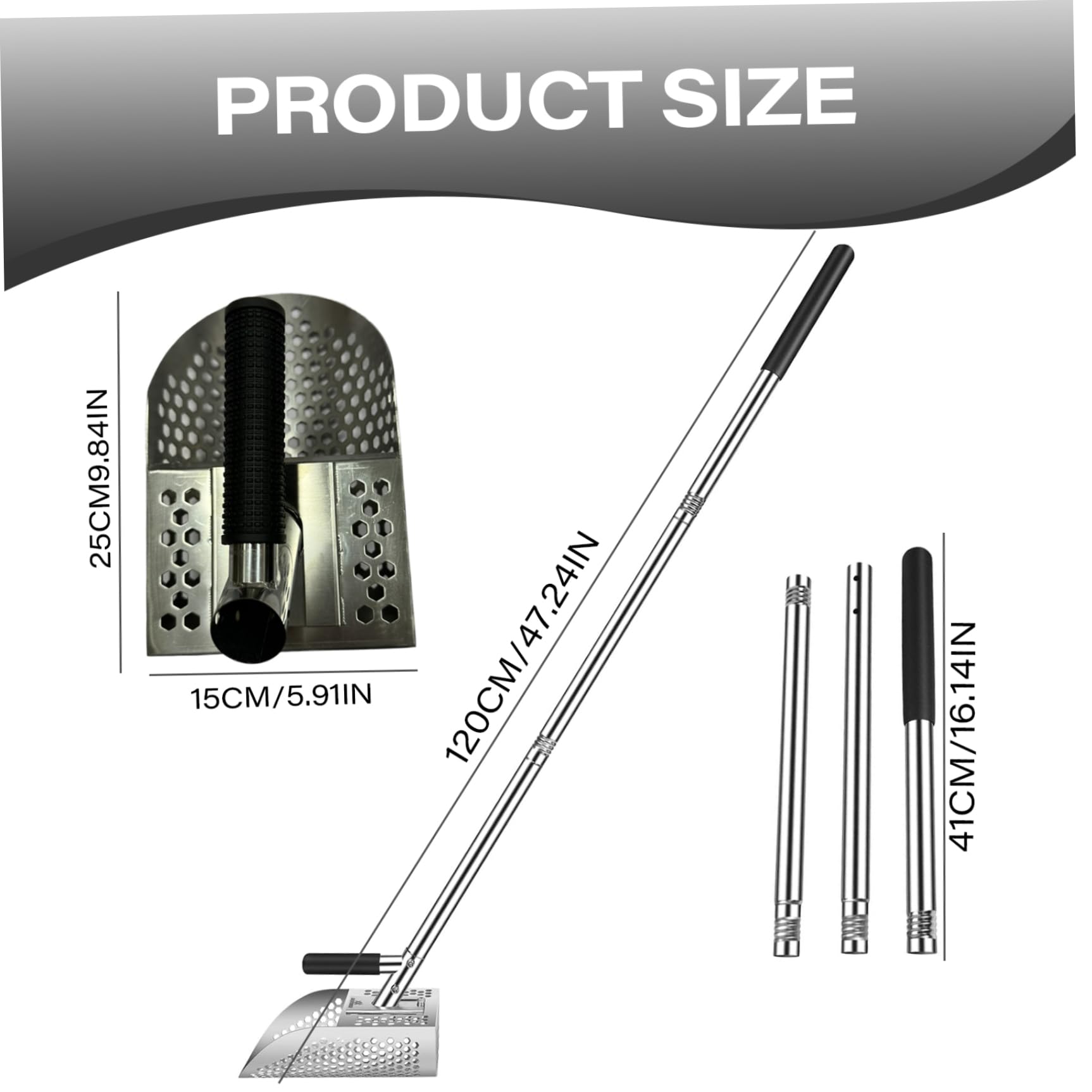 Metaaldetector schep, zandschep 117,2 cm lange steel metaaldetector schop 3 secties roestvrij staal zand vlooienhark met afneembare kop zandschepjes voor strand metaaldetectie, zandvlooienhark Metaaldetector schep, zandschep 117,2 cm lange steel metaaldetector schop 3 secties roestvrij staal zand vlooienhark met afneembare kop zandschepjes voor strand metaaldetectie, zandvlooienhark