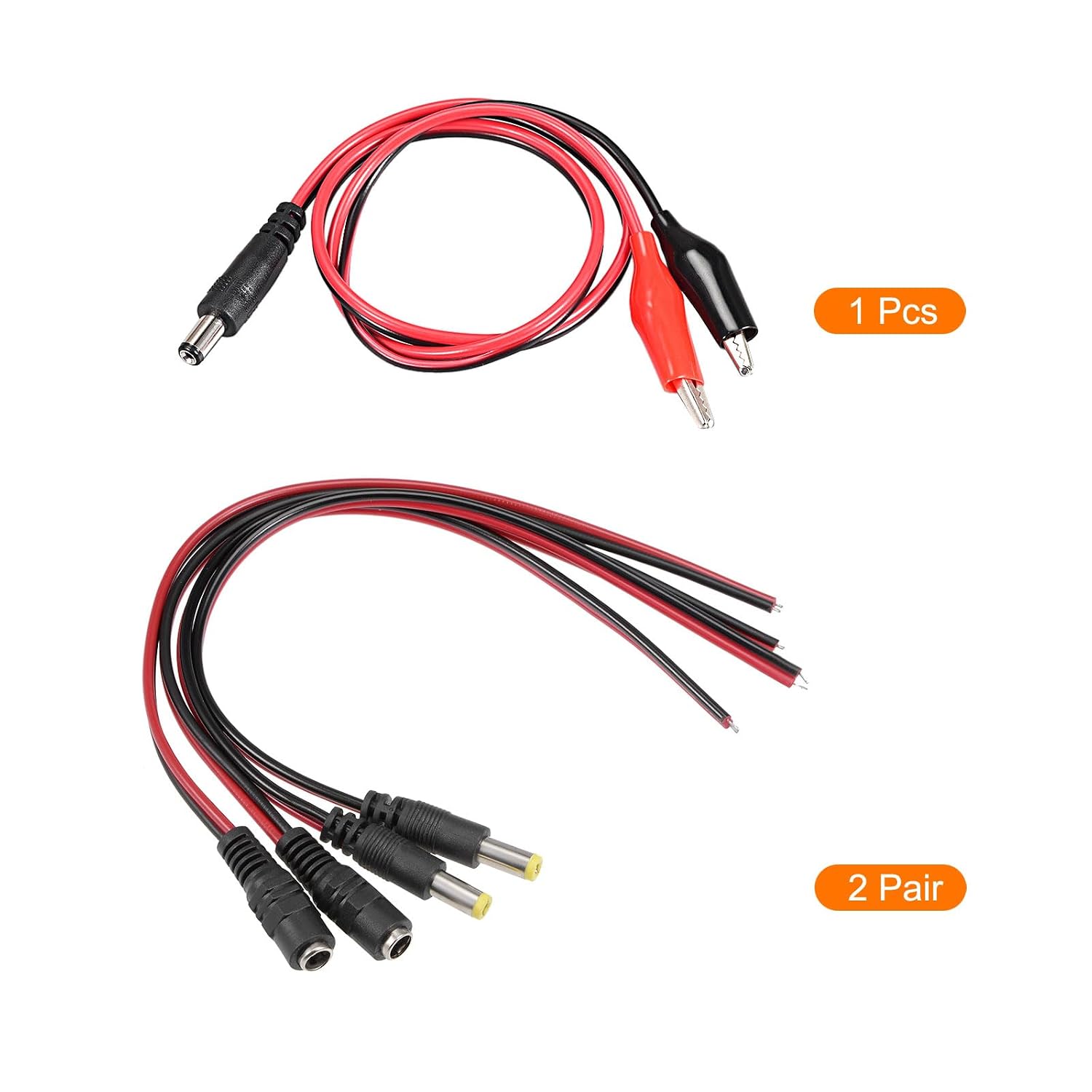 MECCANIXITY DC Male Female Jack to Alligator Clip Power Cable Connector Adapter Pigtail Wire for CCTV Camera, 5.5mm x 2.1mm, Pack of 3