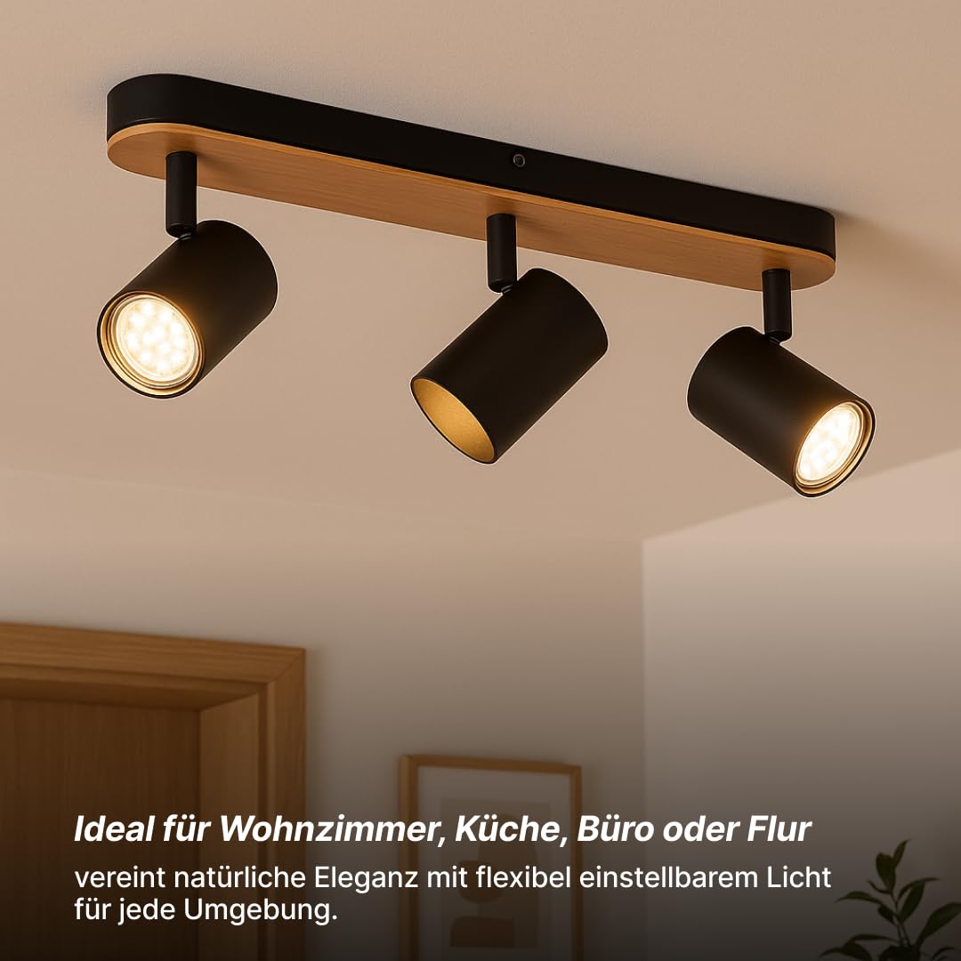 Brilliant Niels LED Spotbalken 3-flammig Schwarz Bambus GU10