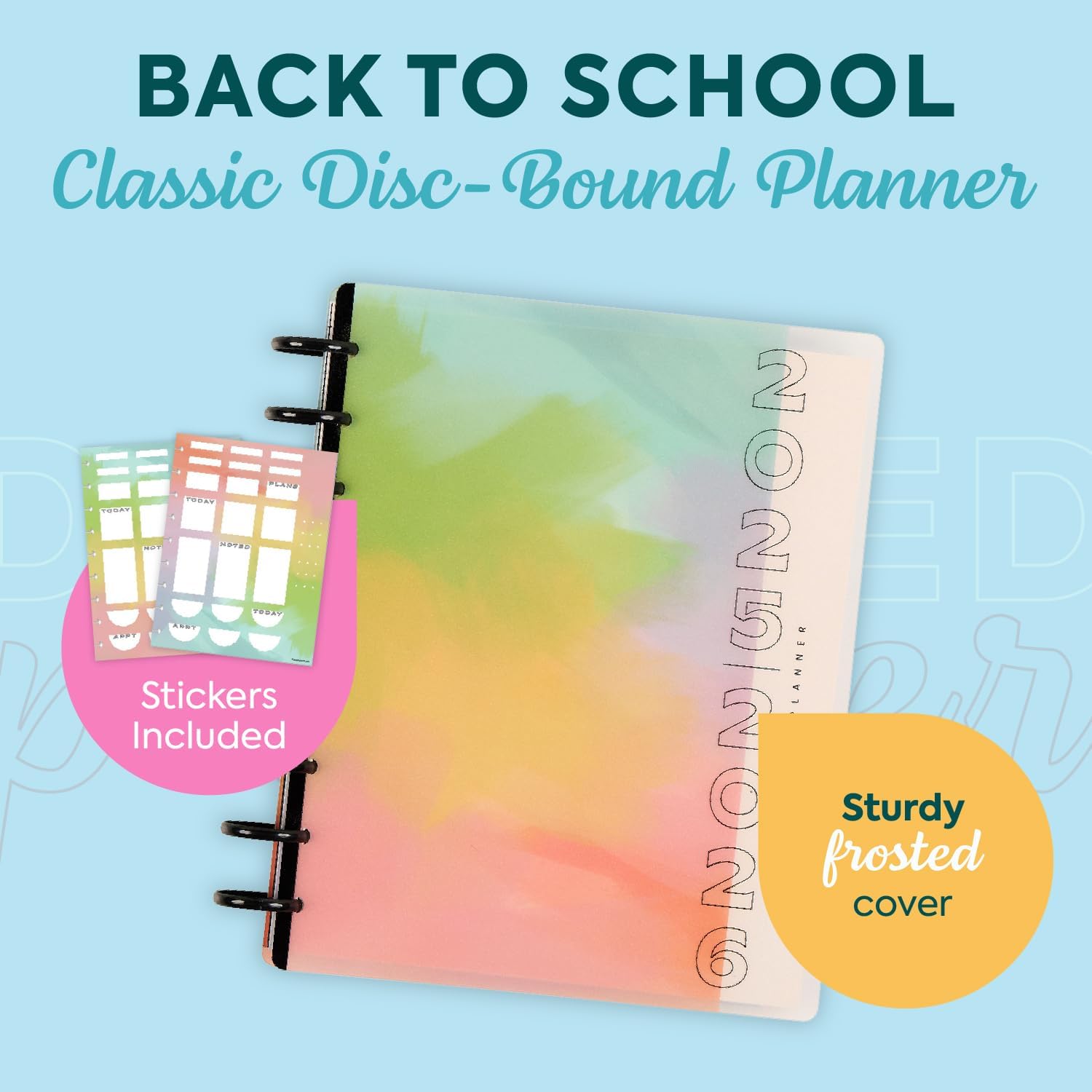 Happy Planner Disc-Bound 12-Month July 2025–June 2026 Planner with 3 Extra Months, Classic Size, Student Layout, Painted Gradients - Image 2